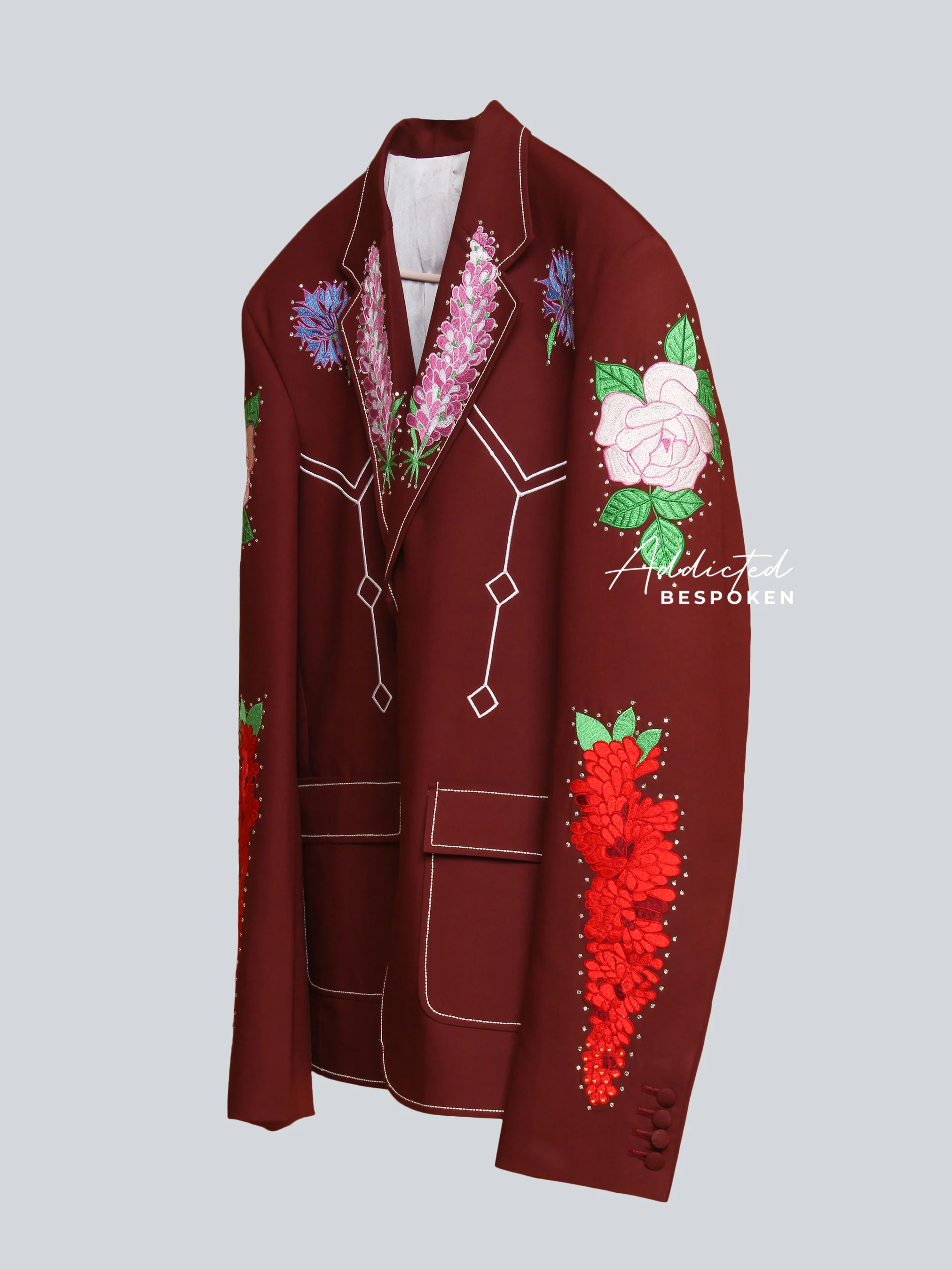 Crimson Blossom Embroidered Suit - Image 3