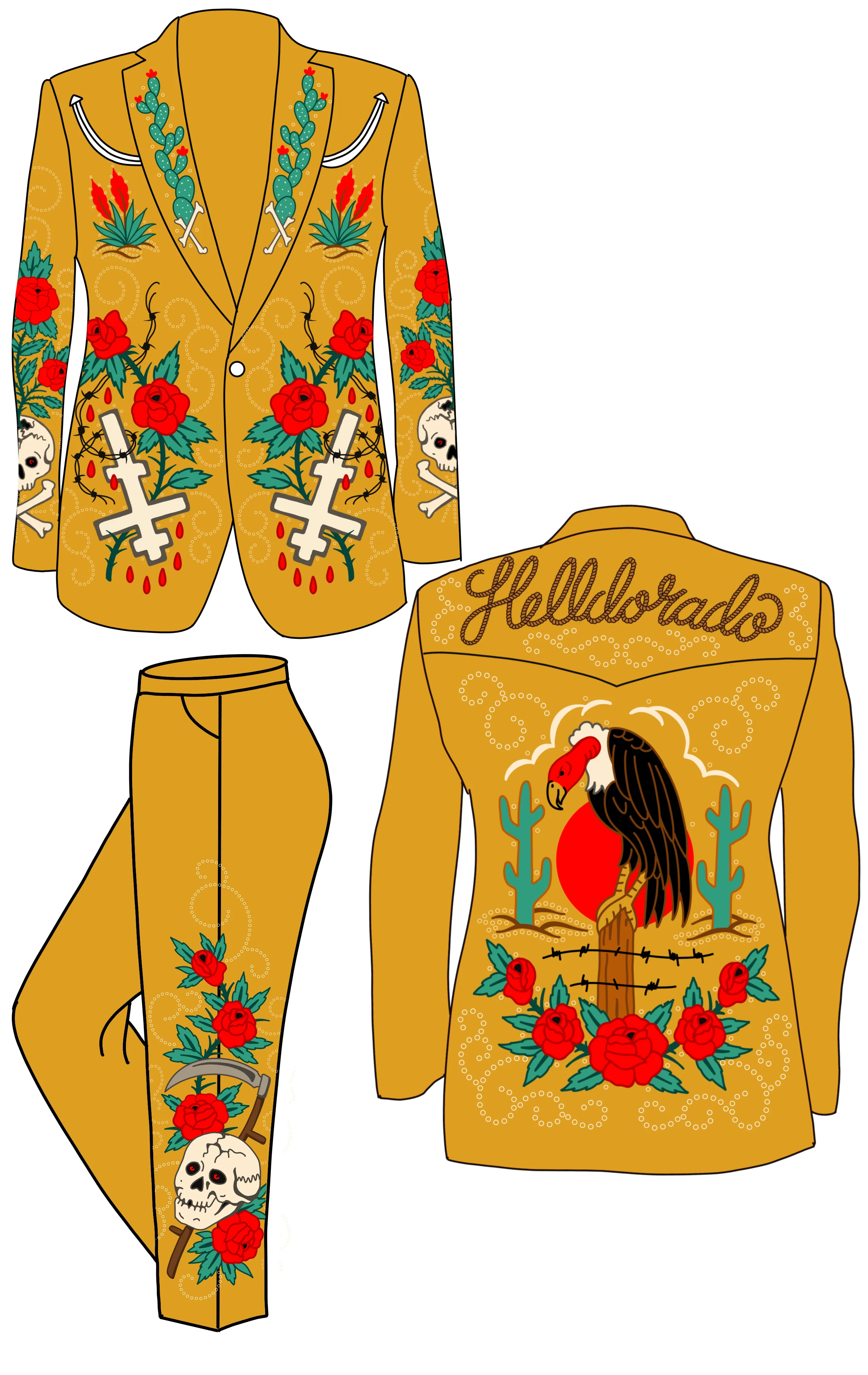 Custom Made 2pc suits for Stu Folsom (One Black & Four Mustard Suits) - Image 2