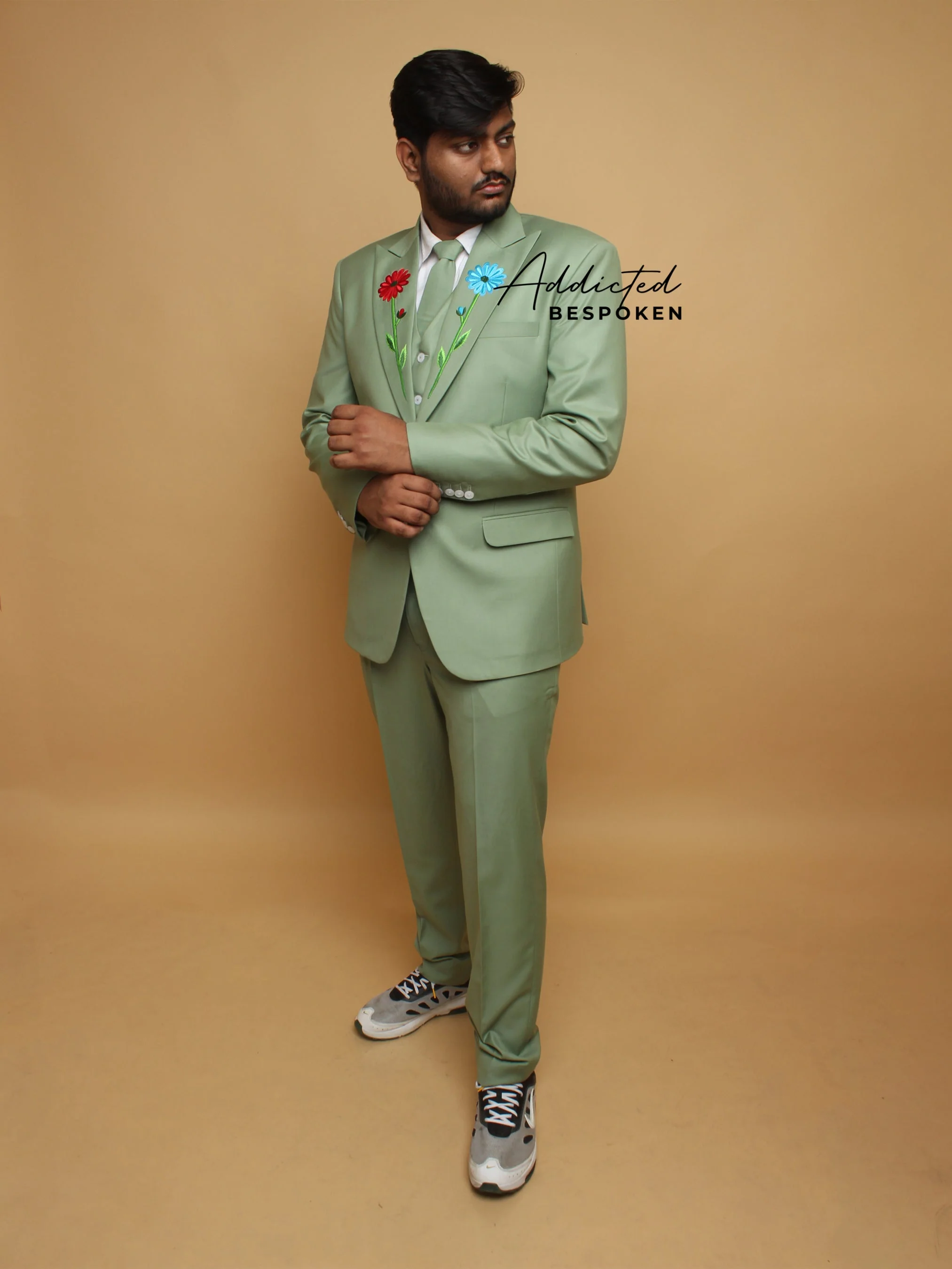 Emerald Floral Wedding Suit - Image 3