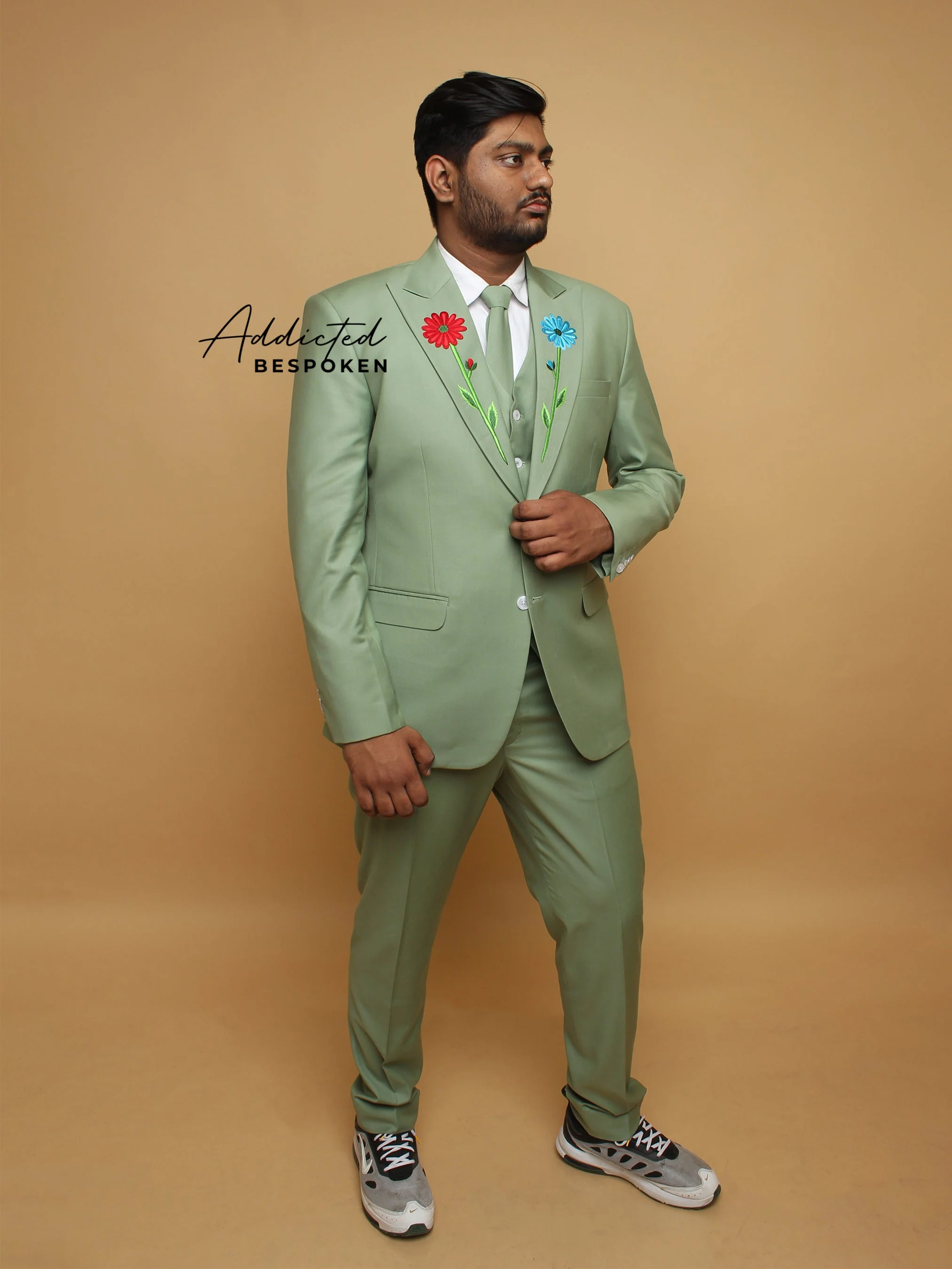 Emerald Floral Wedding Suit - Image 4