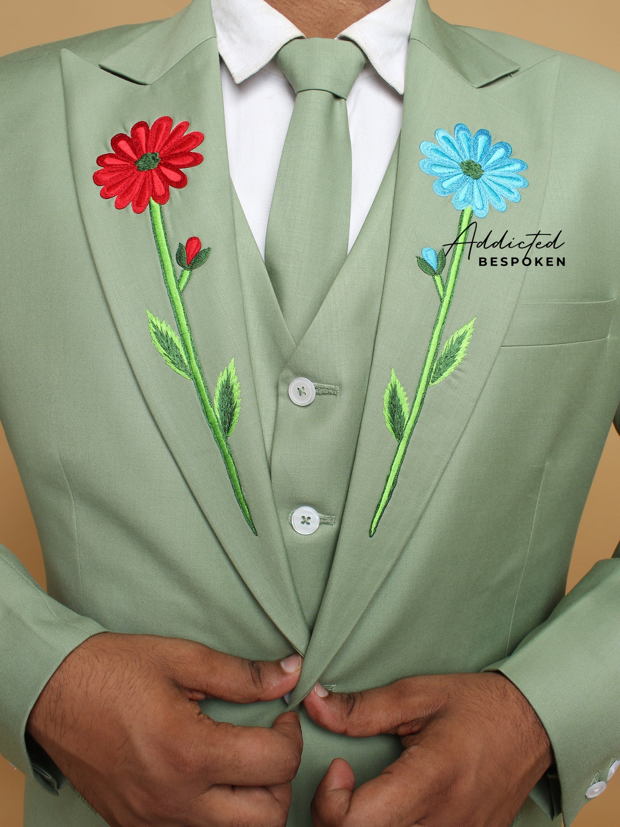 Emerald Floral Wedding Suit - Image 5