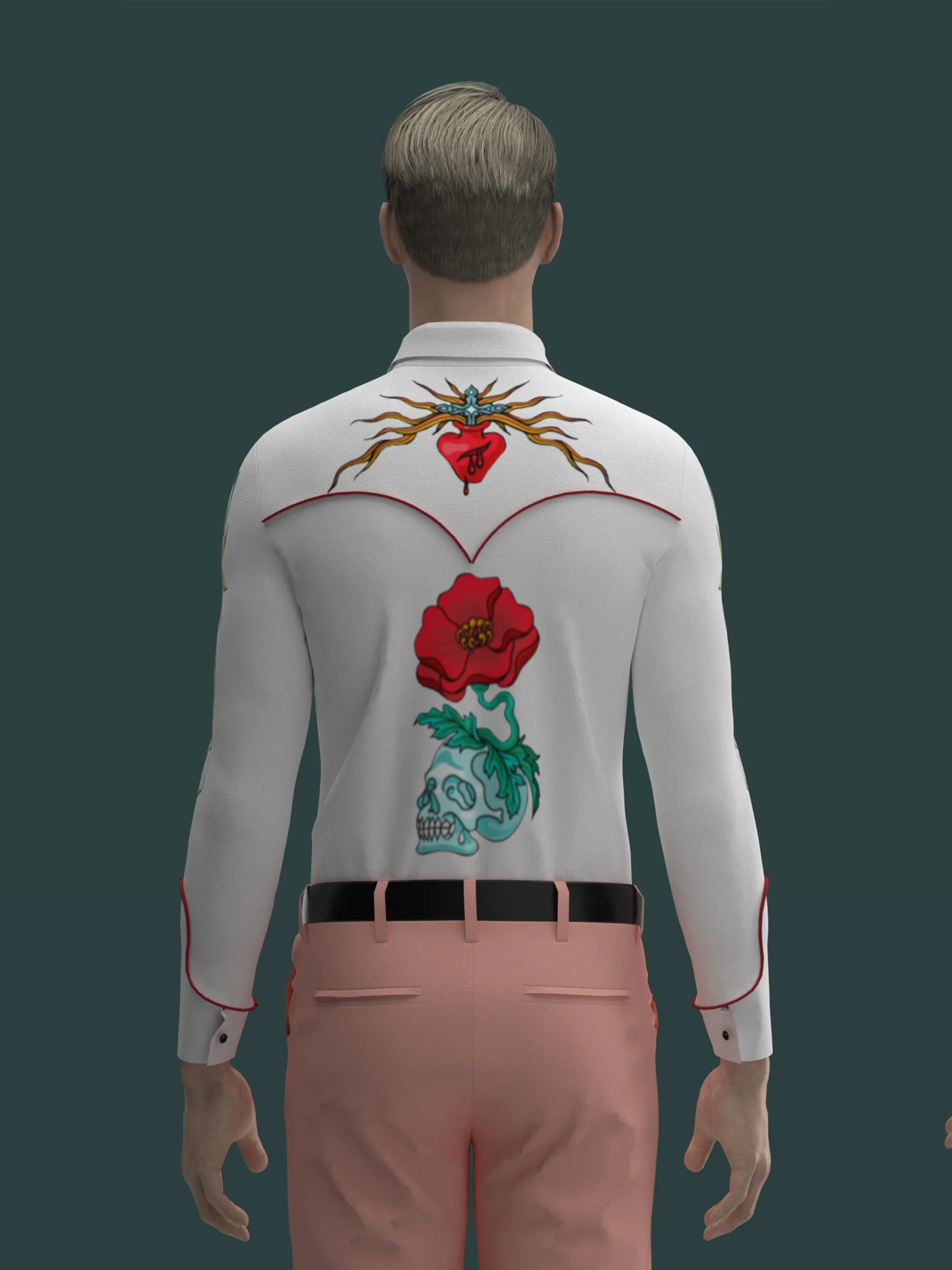 Flaming Hearts & Skull Blooms Custom Shirt - Image 2