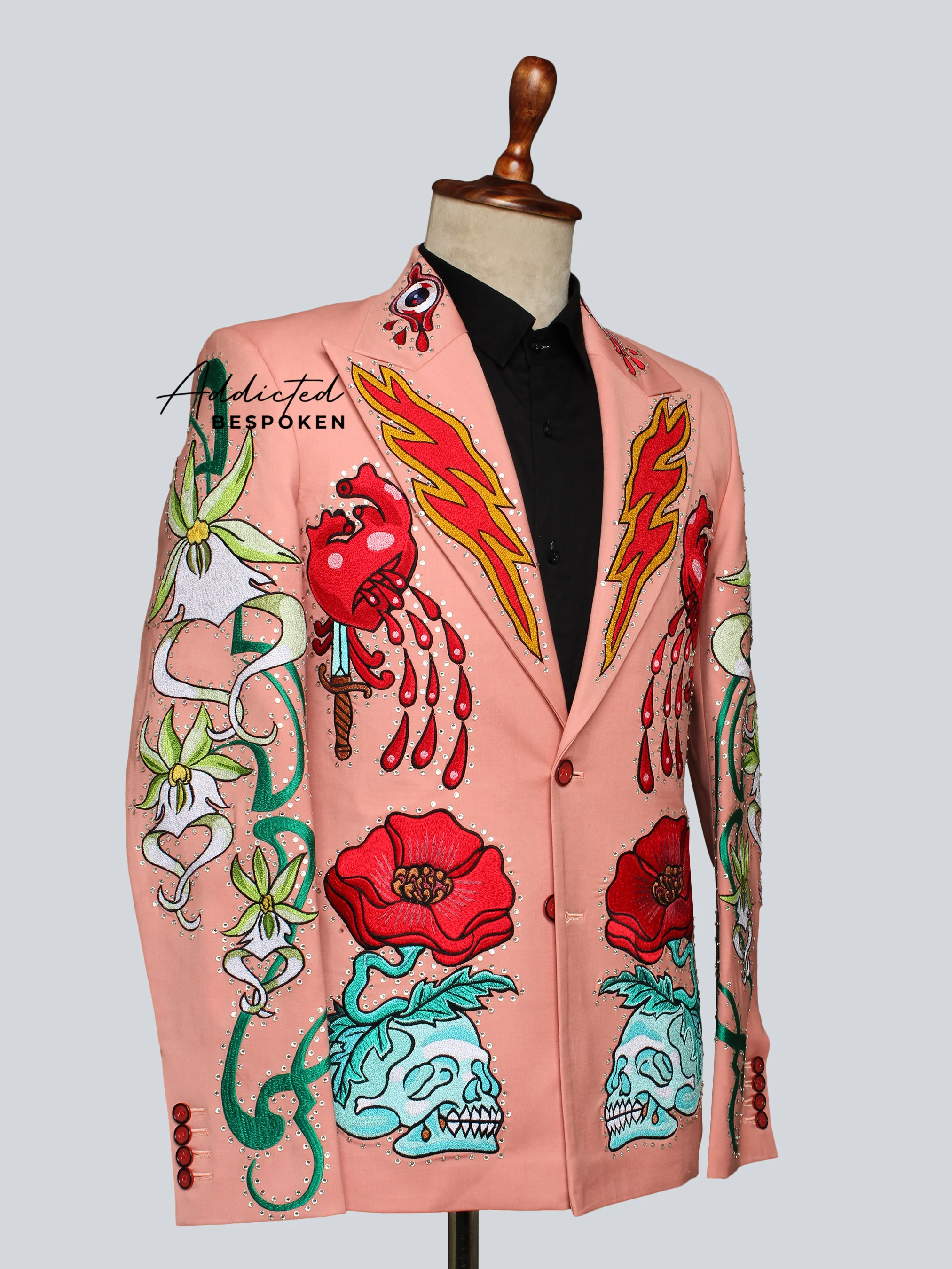 Flaming Hearts & Skull Blooms Custom Suit - Image 3