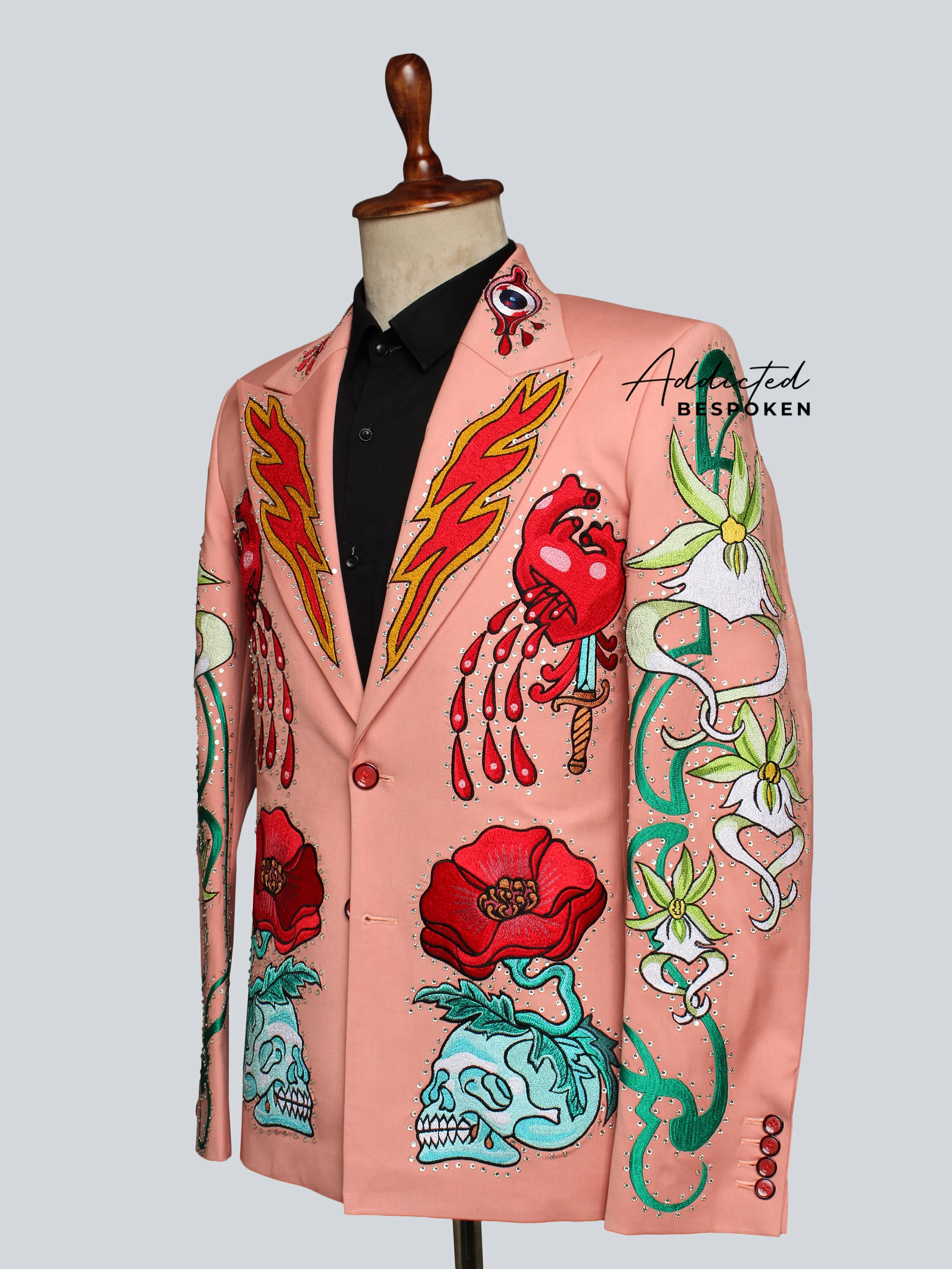 Flaming Hearts & Skull Blooms Custom Suit - Image 4