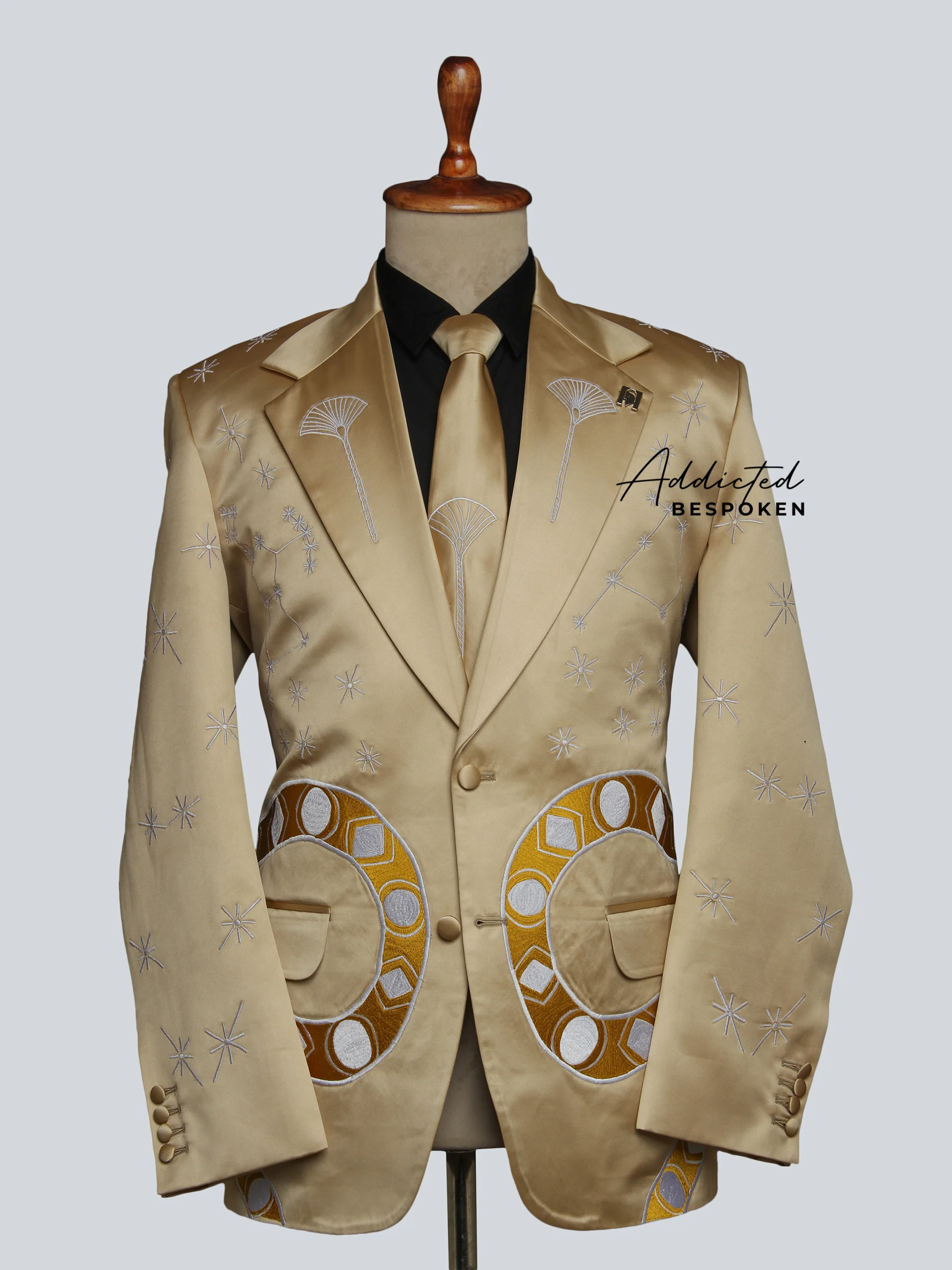 Gold Satin Snake Embroidered Suit