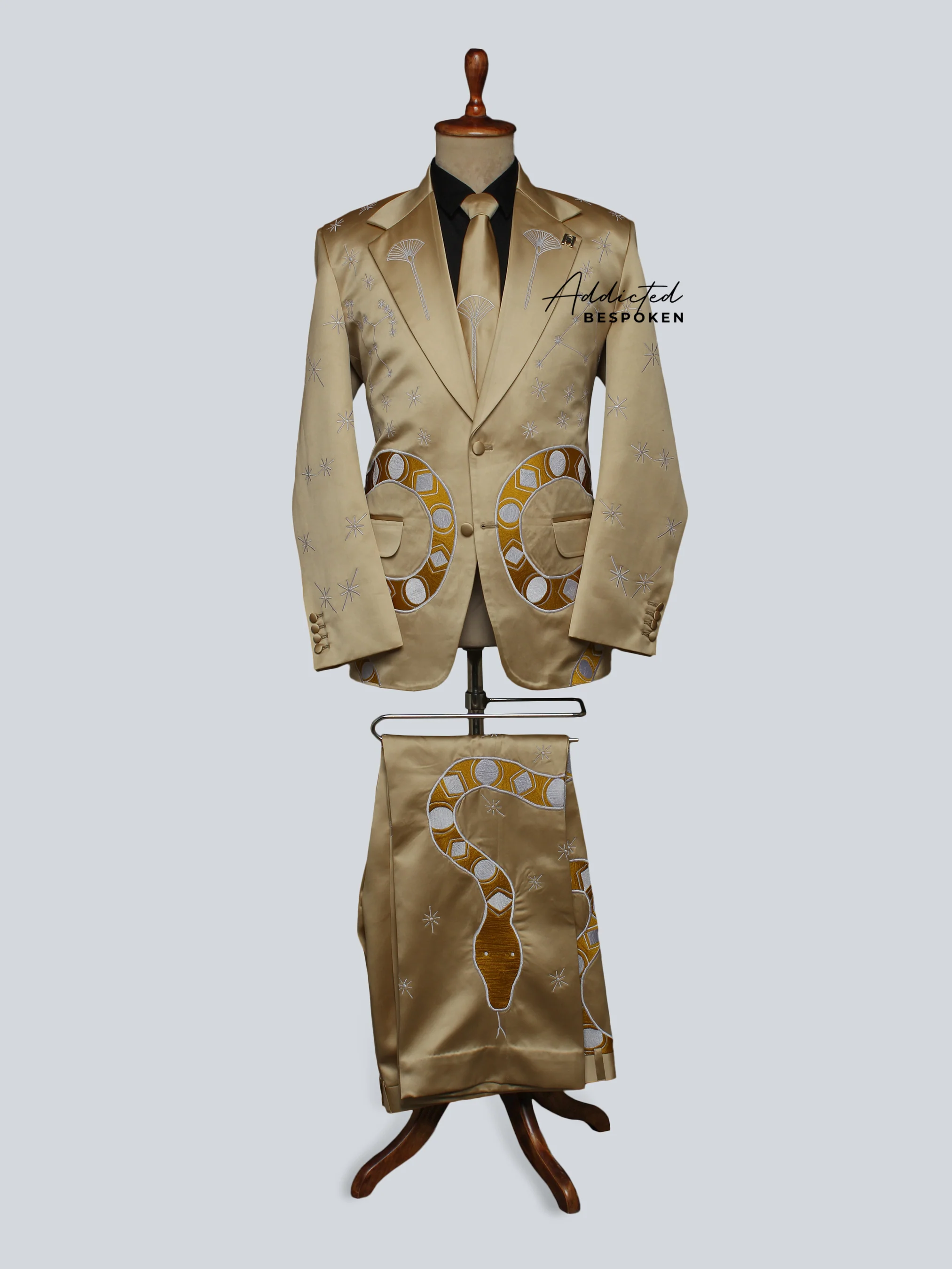 Gold Satin Snake Embroidered Suit - Image 2