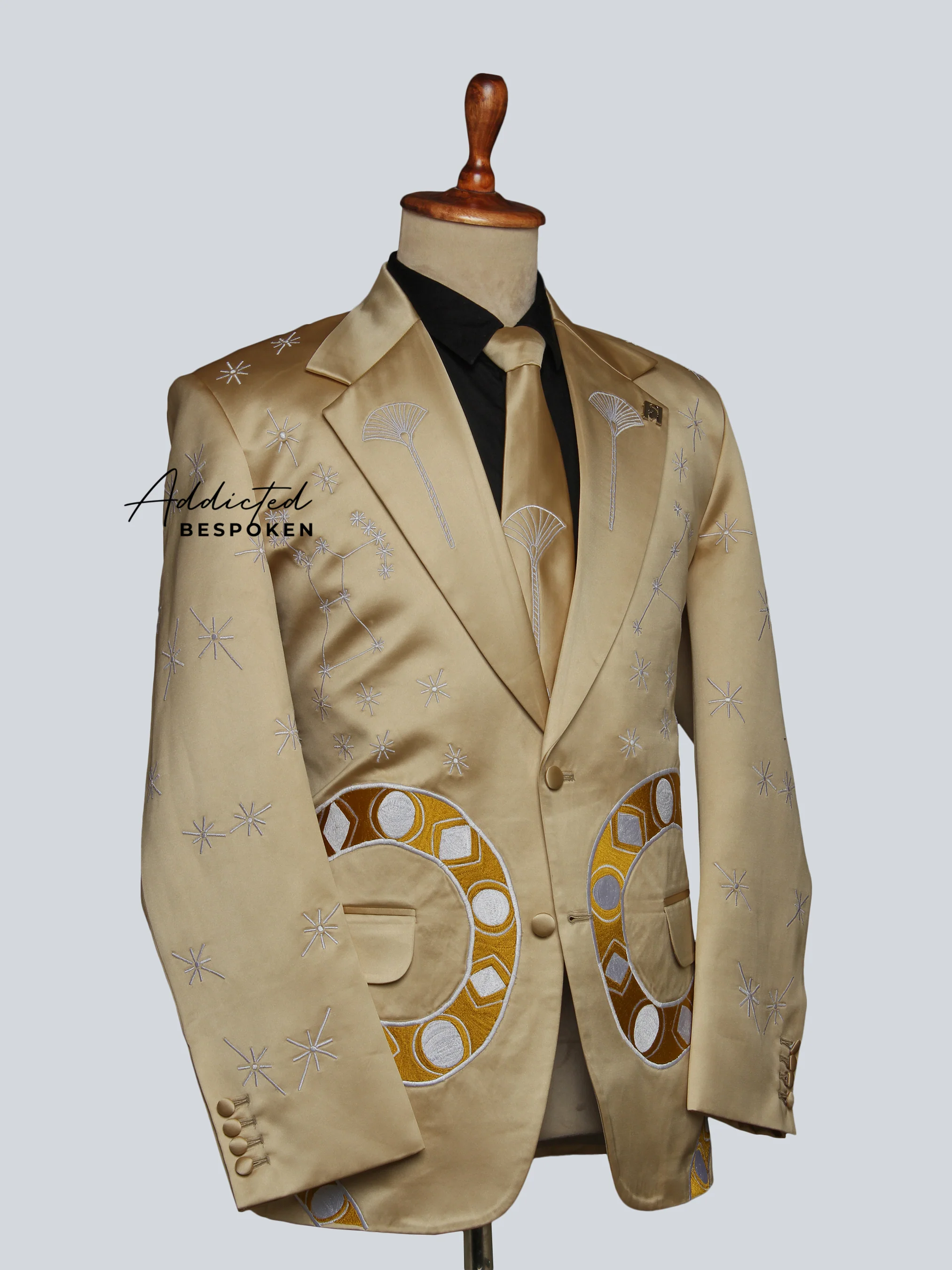 Gold Satin Snake Embroidered Suit - Image 3