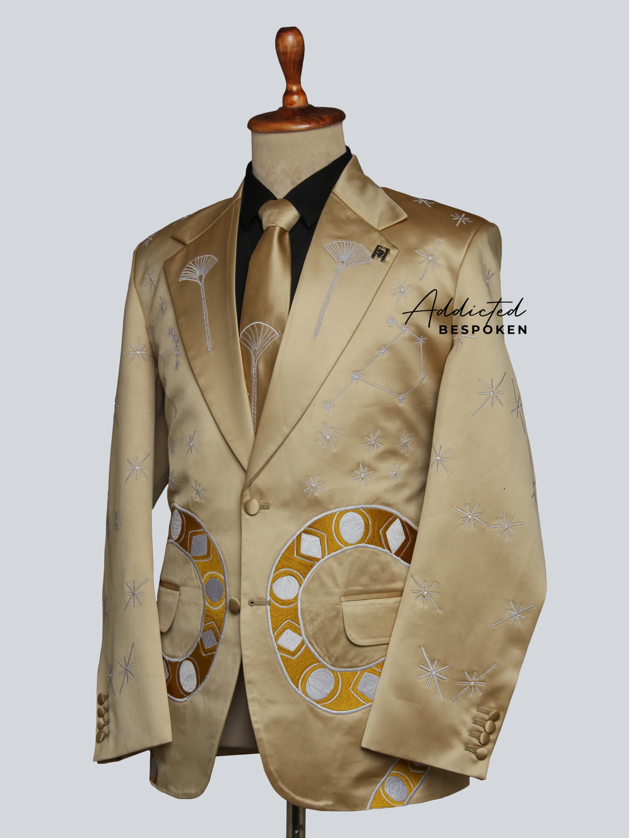 Gold Satin Snake Embroidered Suit - Image 4