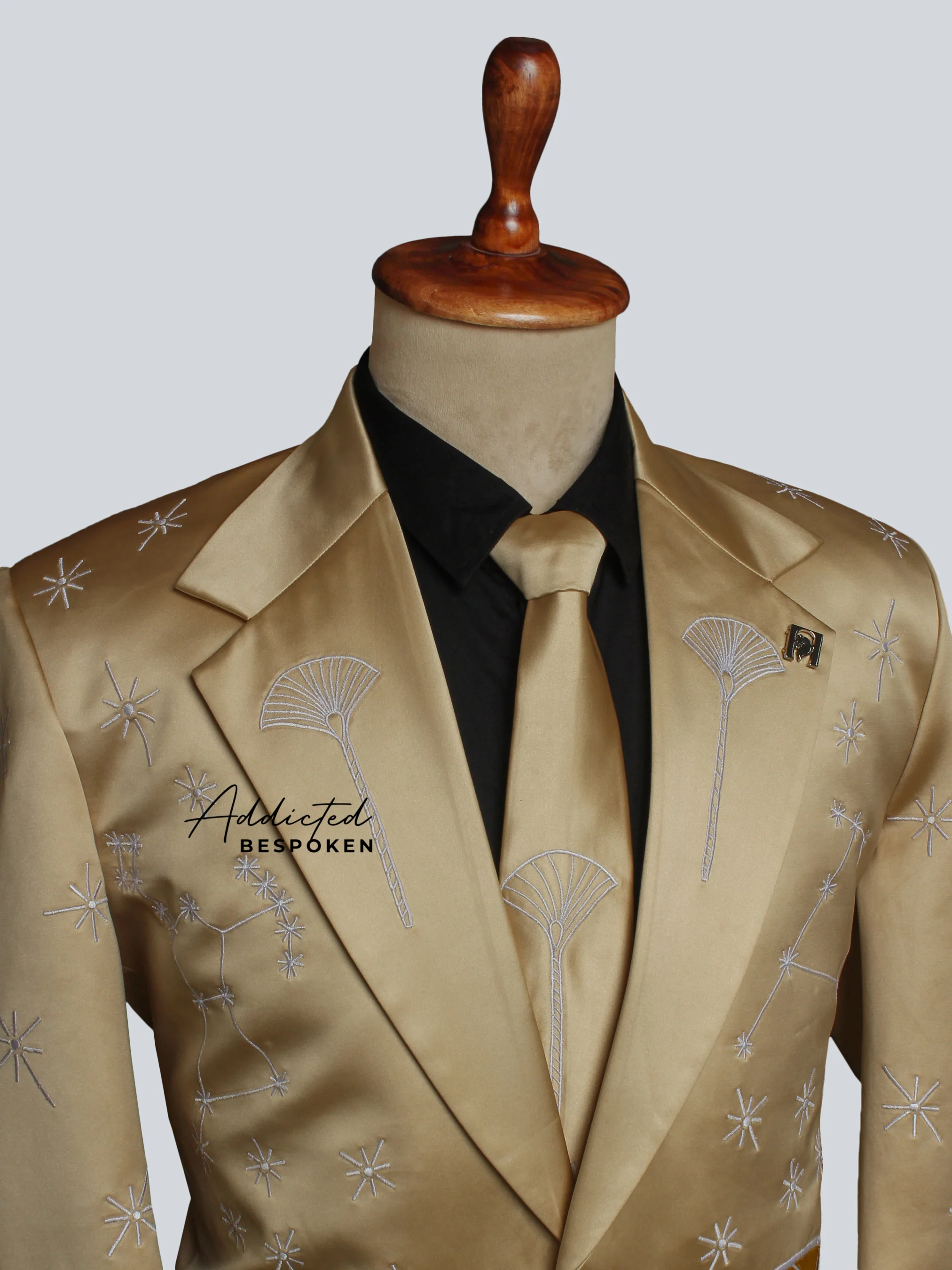 Gold Satin Snake Embroidered Suit - Image 5