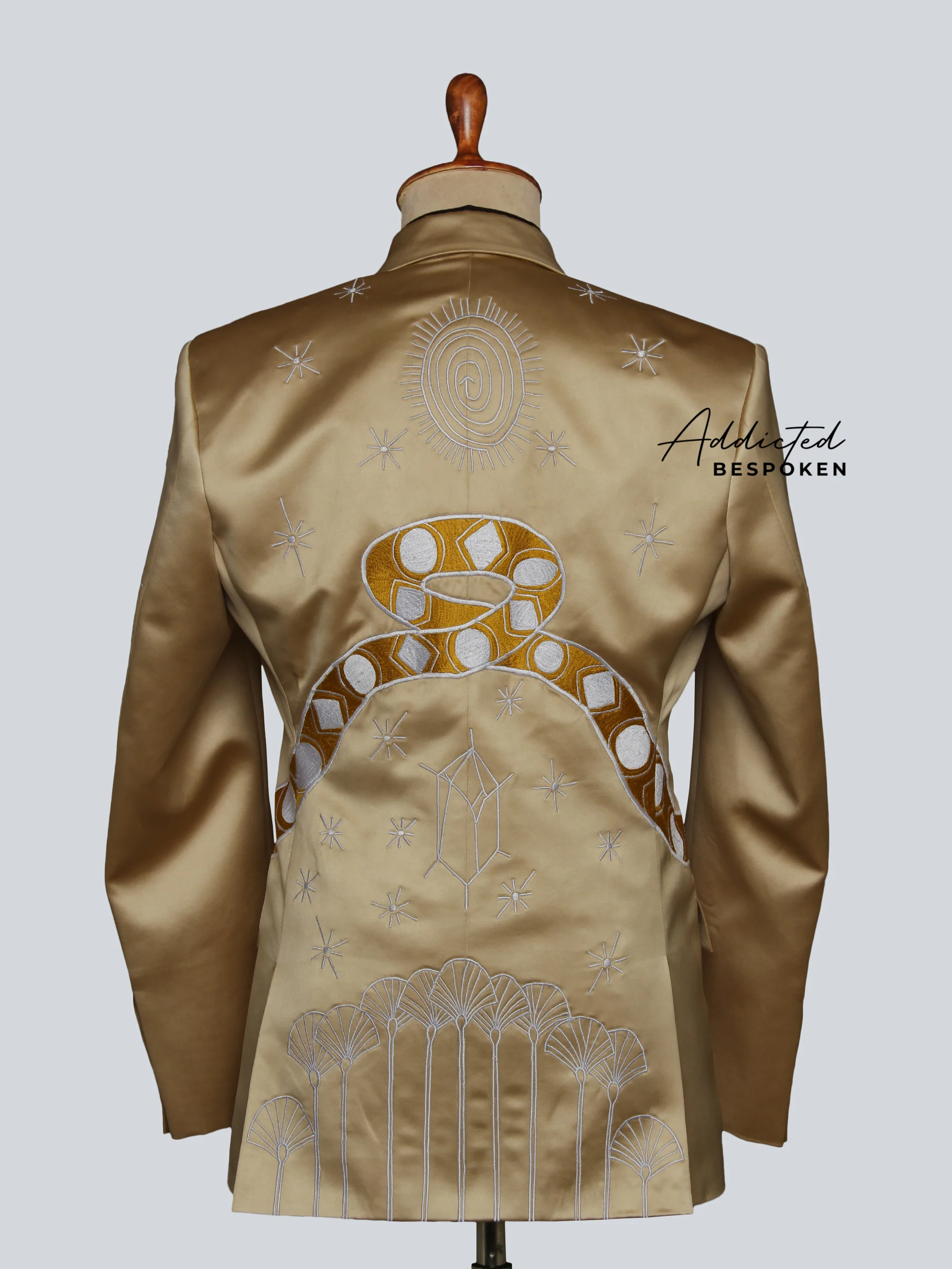 Gold Satin Snake Embroidered Suit - Image 6