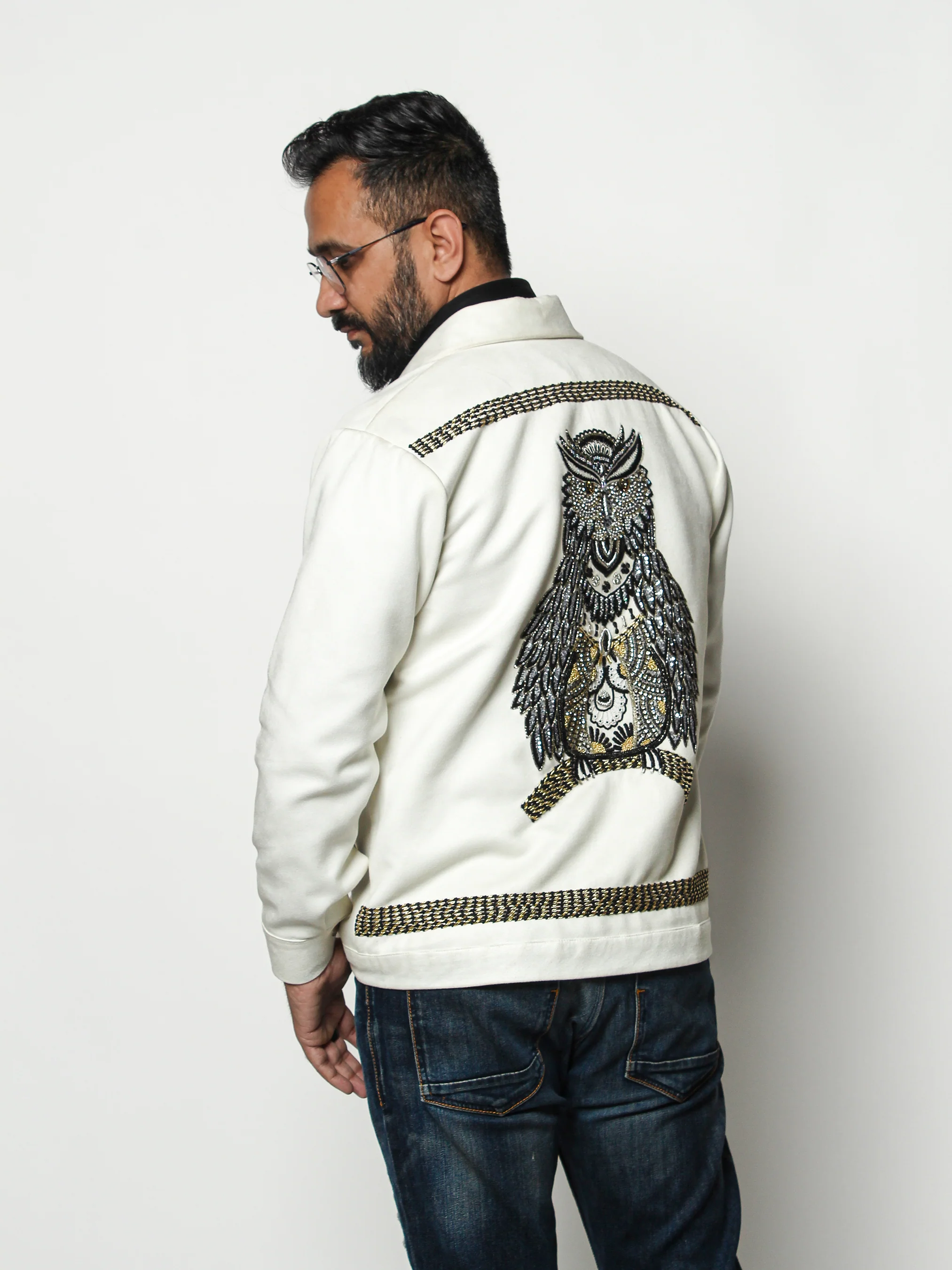 Owl Emblem Embroidered Jacket with Artisanal Detailing - Image 3