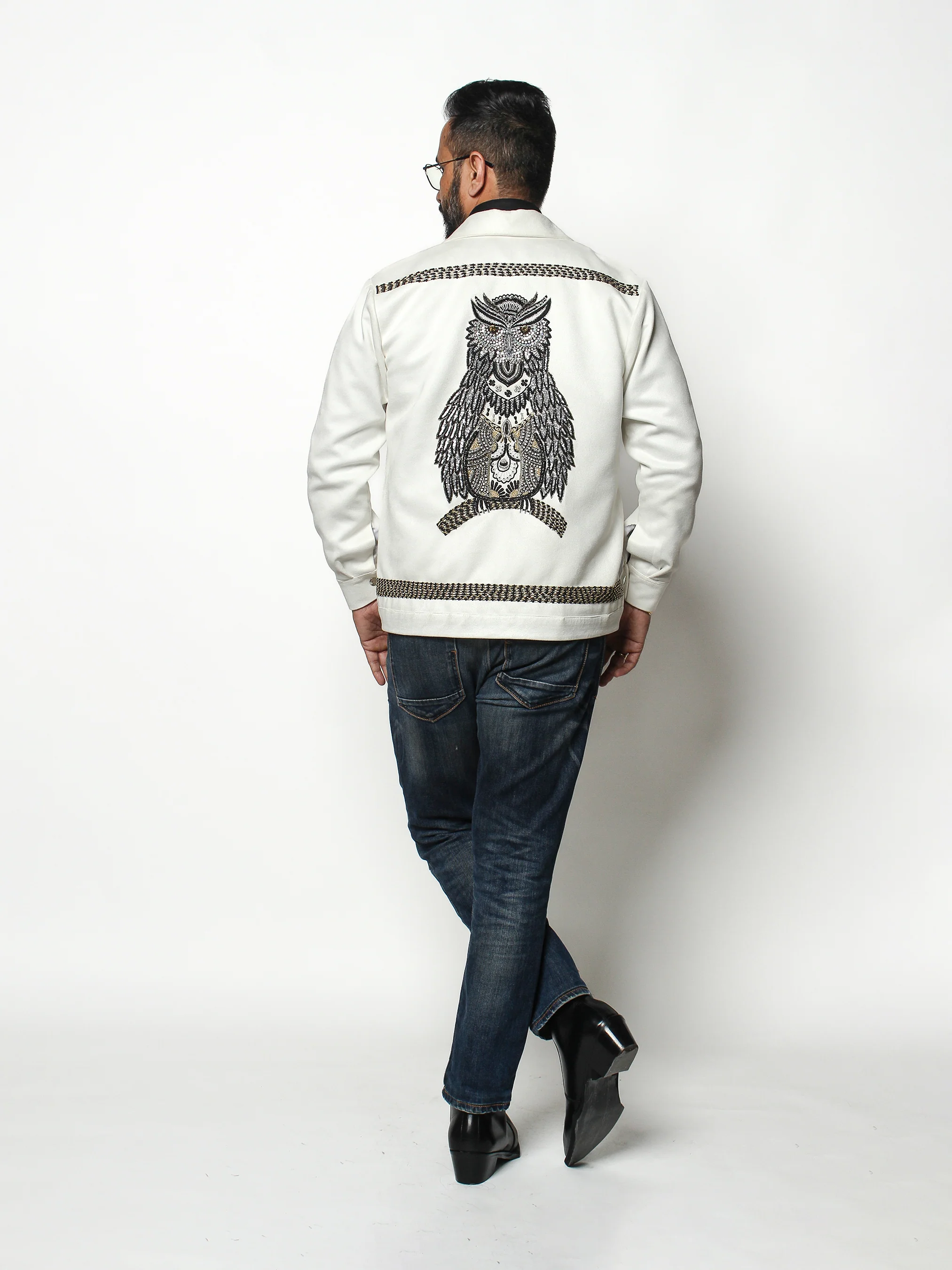 Owl Emblem Embroidered Jacket with Artisanal Detailing - Image 4