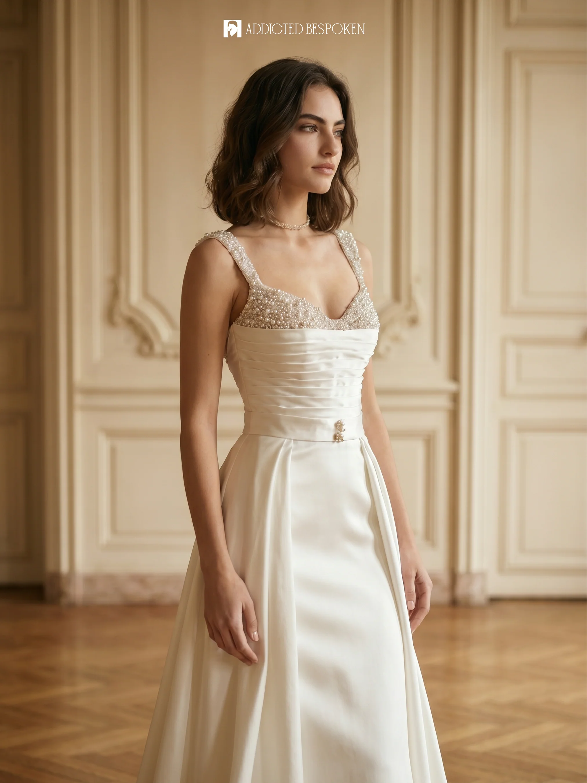 Pearl Beaded Satin Bridal Gown - Image 3