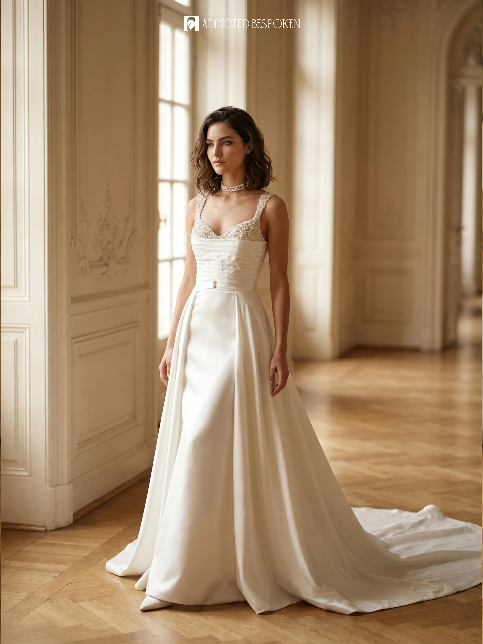Pearl Beaded Satin Bridal Gown - Image 4