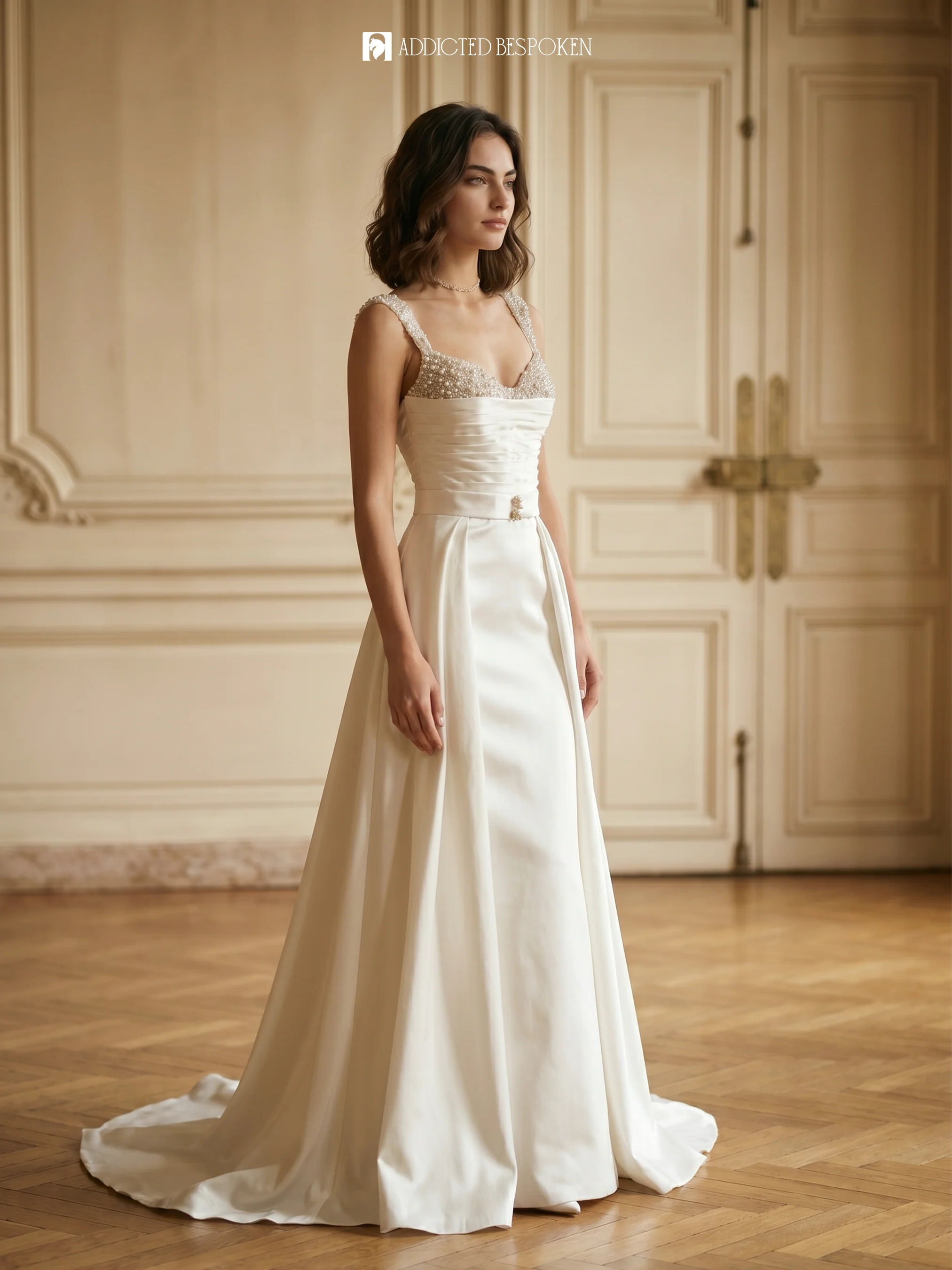 Pearl Beaded Satin Bridal Gown - Image 5
