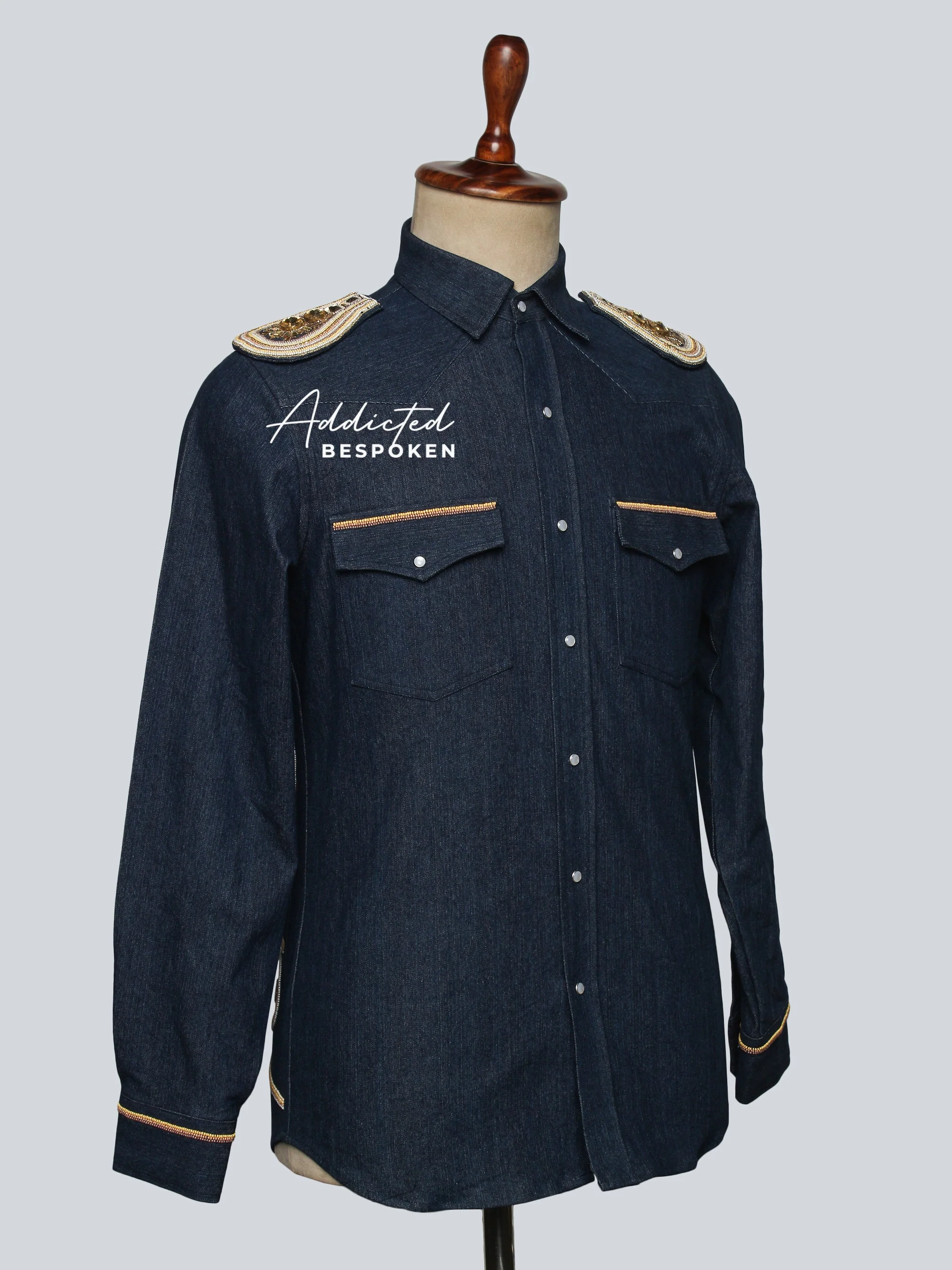Regal Lion Embroidered Denim Shirt - Image 3