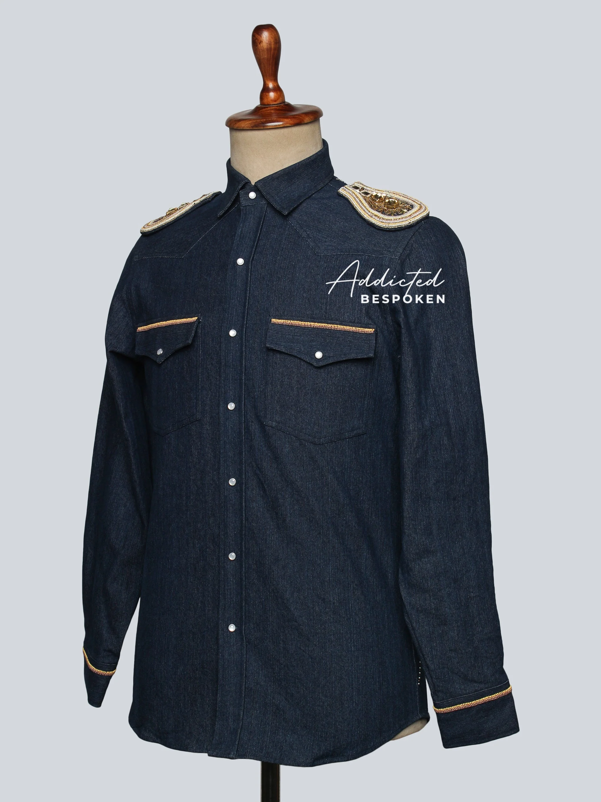 Regal Lion Embroidered Denim Shirt - Image 4
