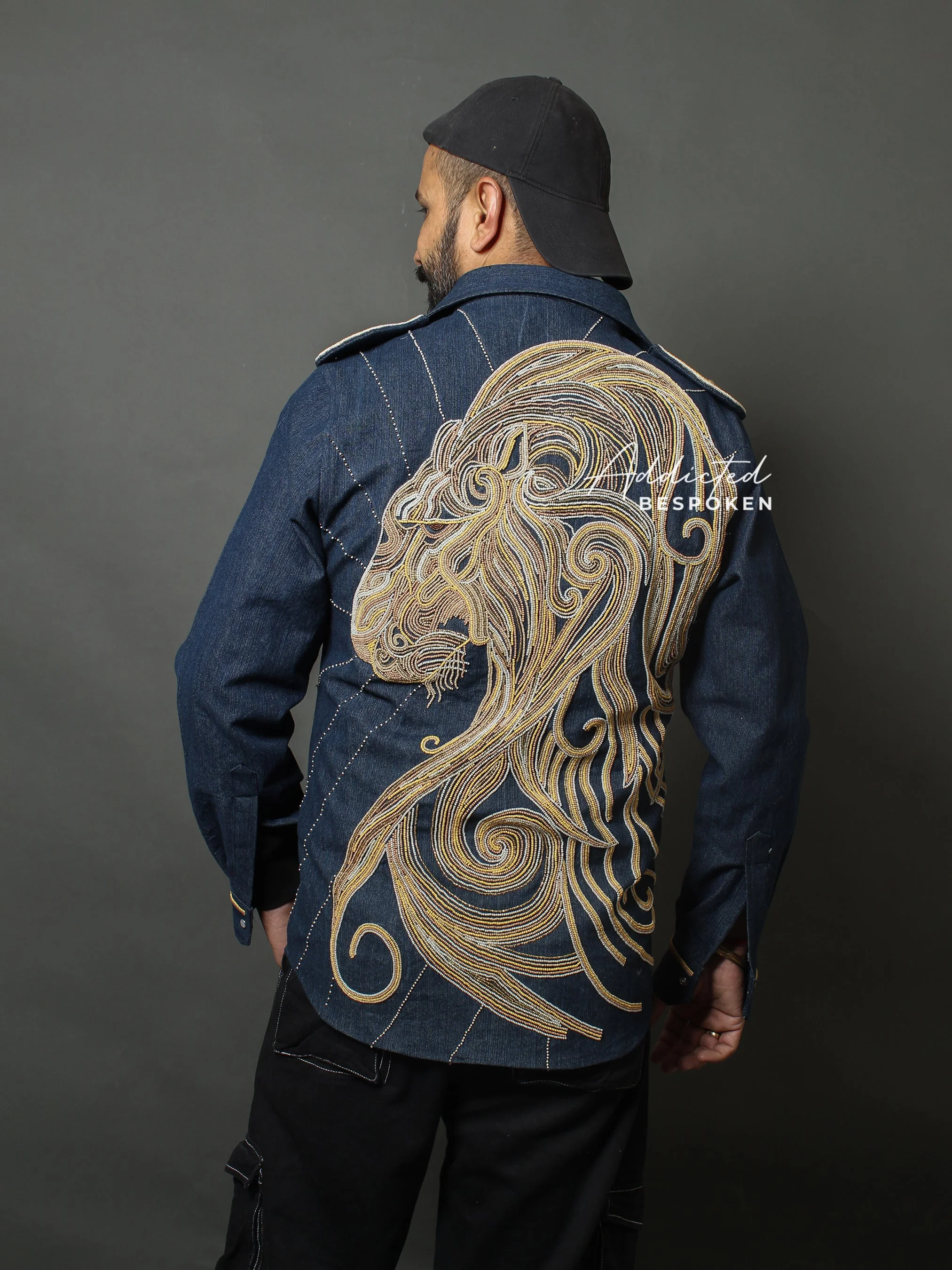 Regal Lion Embroidered Denim Shirt - Image 6
