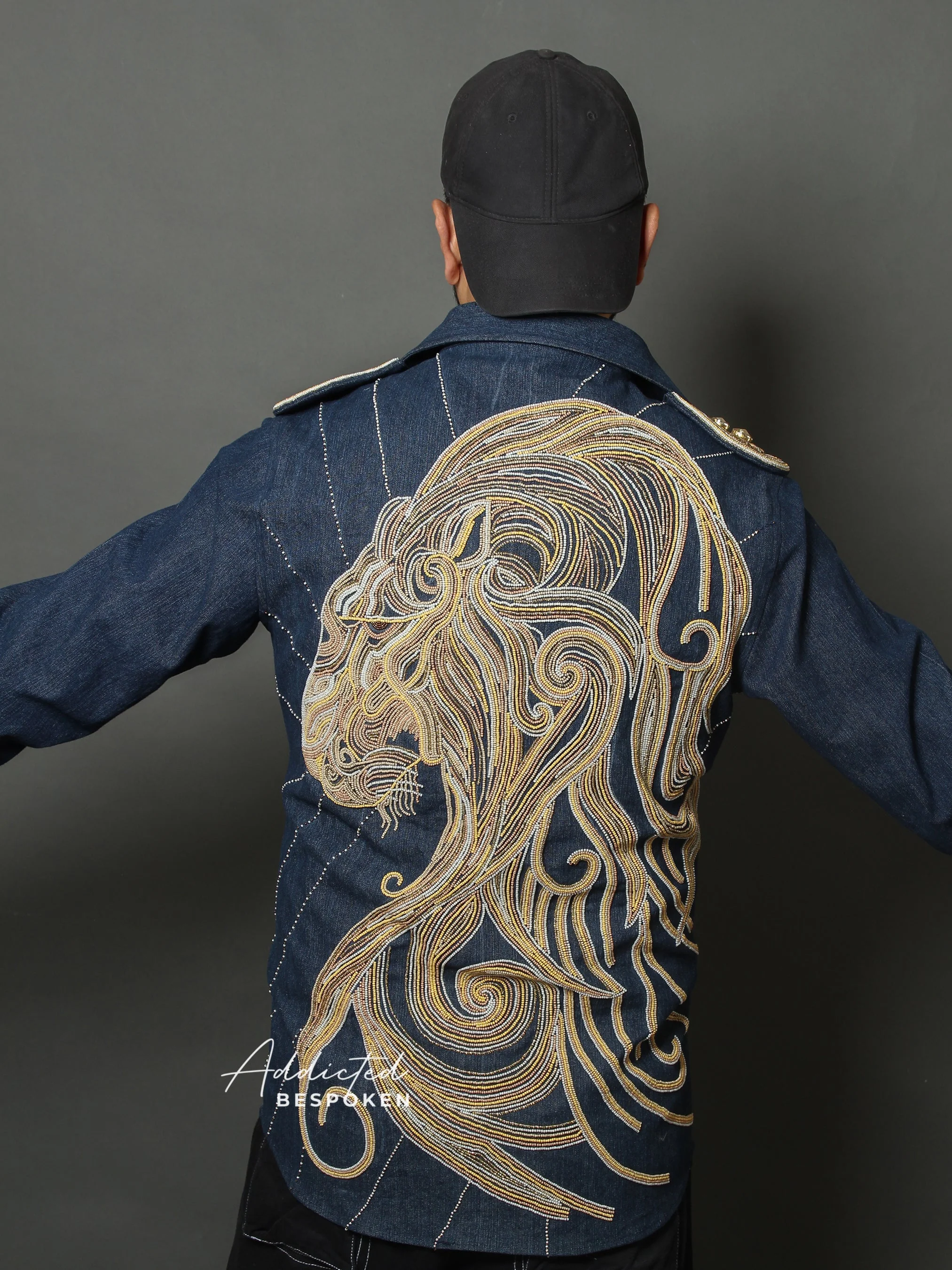Regal Lion Embroidered Denim Shirt - Image 9