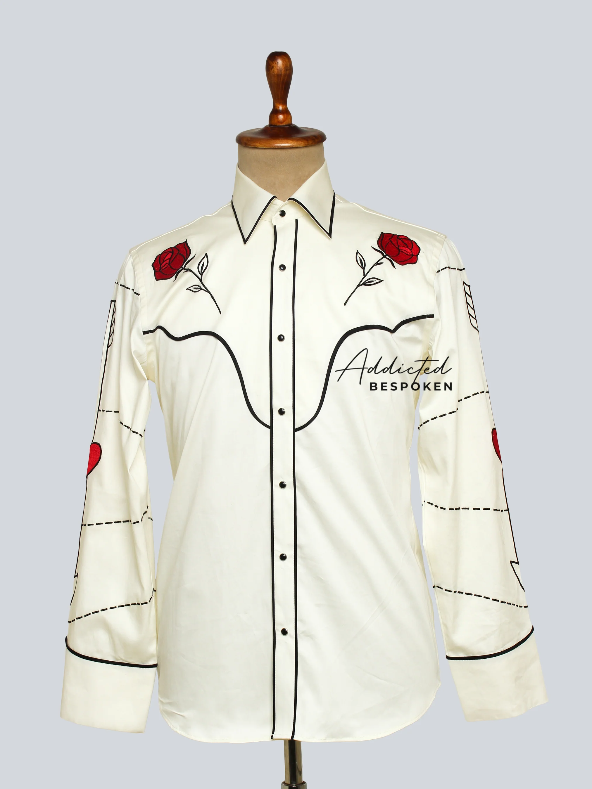 Rose Motif Embroidered Western Shirt