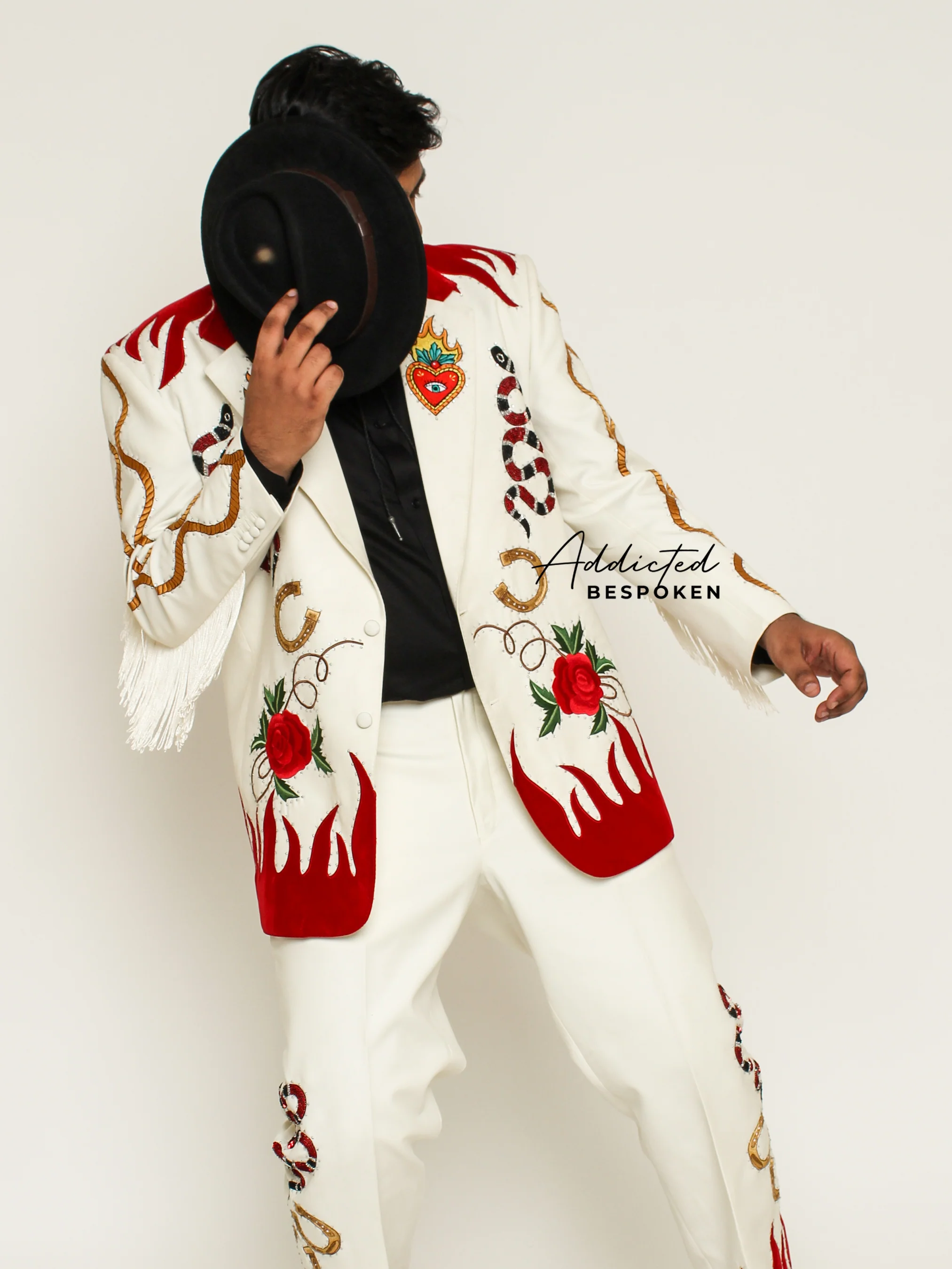 Rustic Blossom Embroidered Suit with Fringes - Image 5