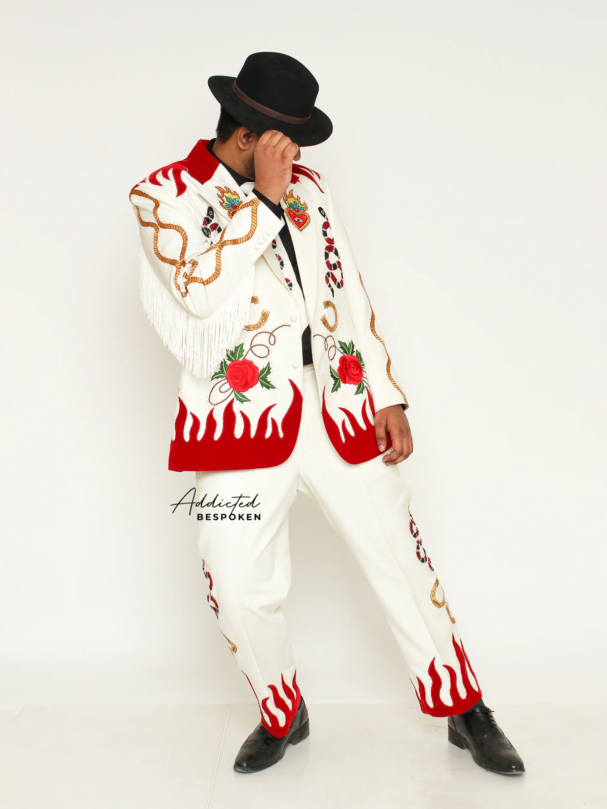 Rustic Blossom Embroidered Suit with Fringes - Image 6