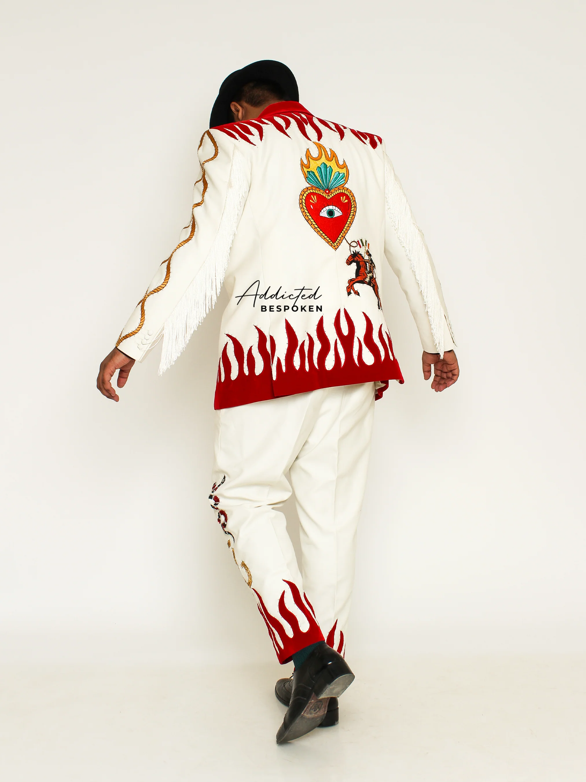 Rustic Blossom Embroidered Suit with Fringes - Image 7