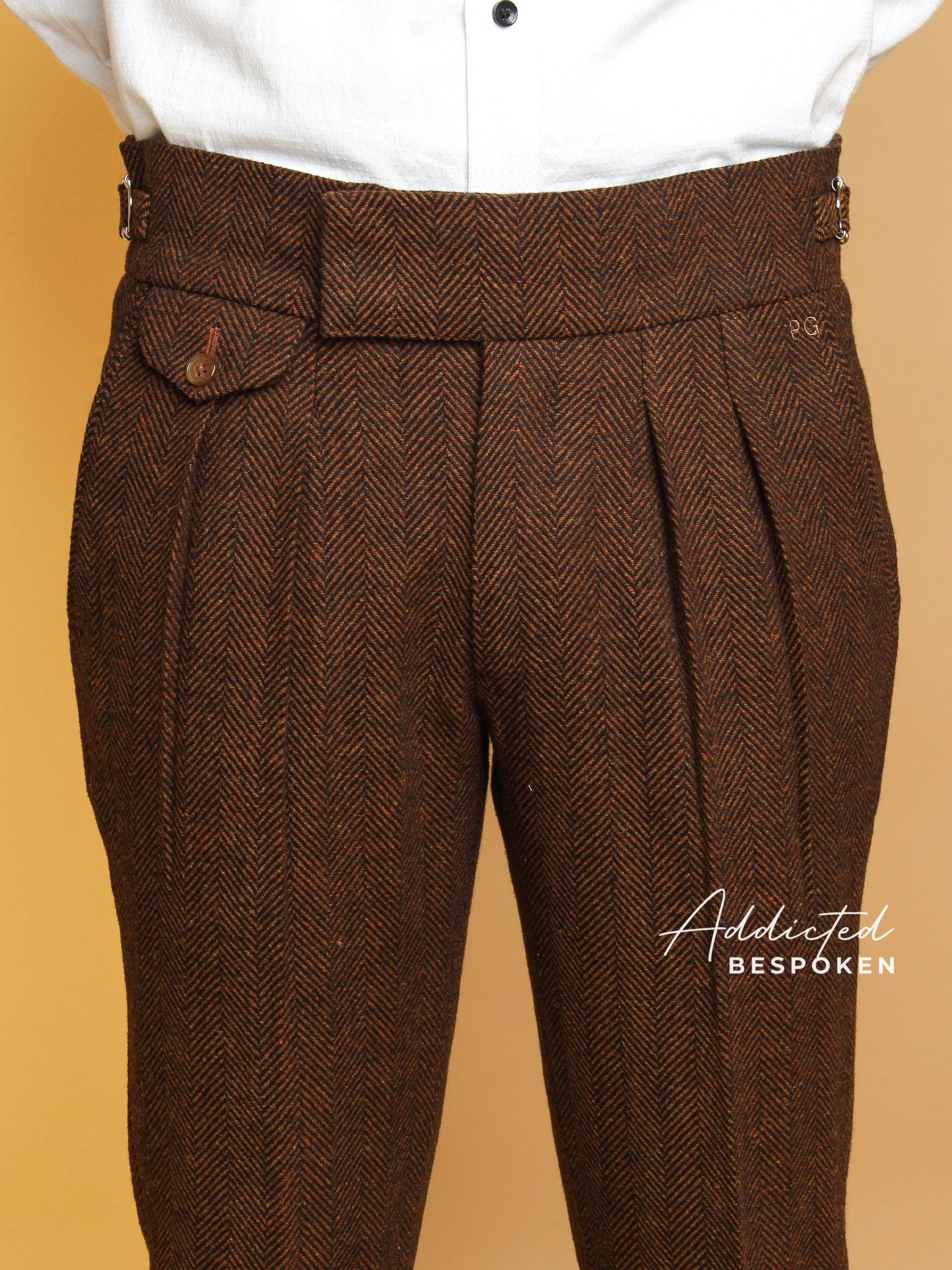 Tailored Brown Herringbone Pant - Image 2