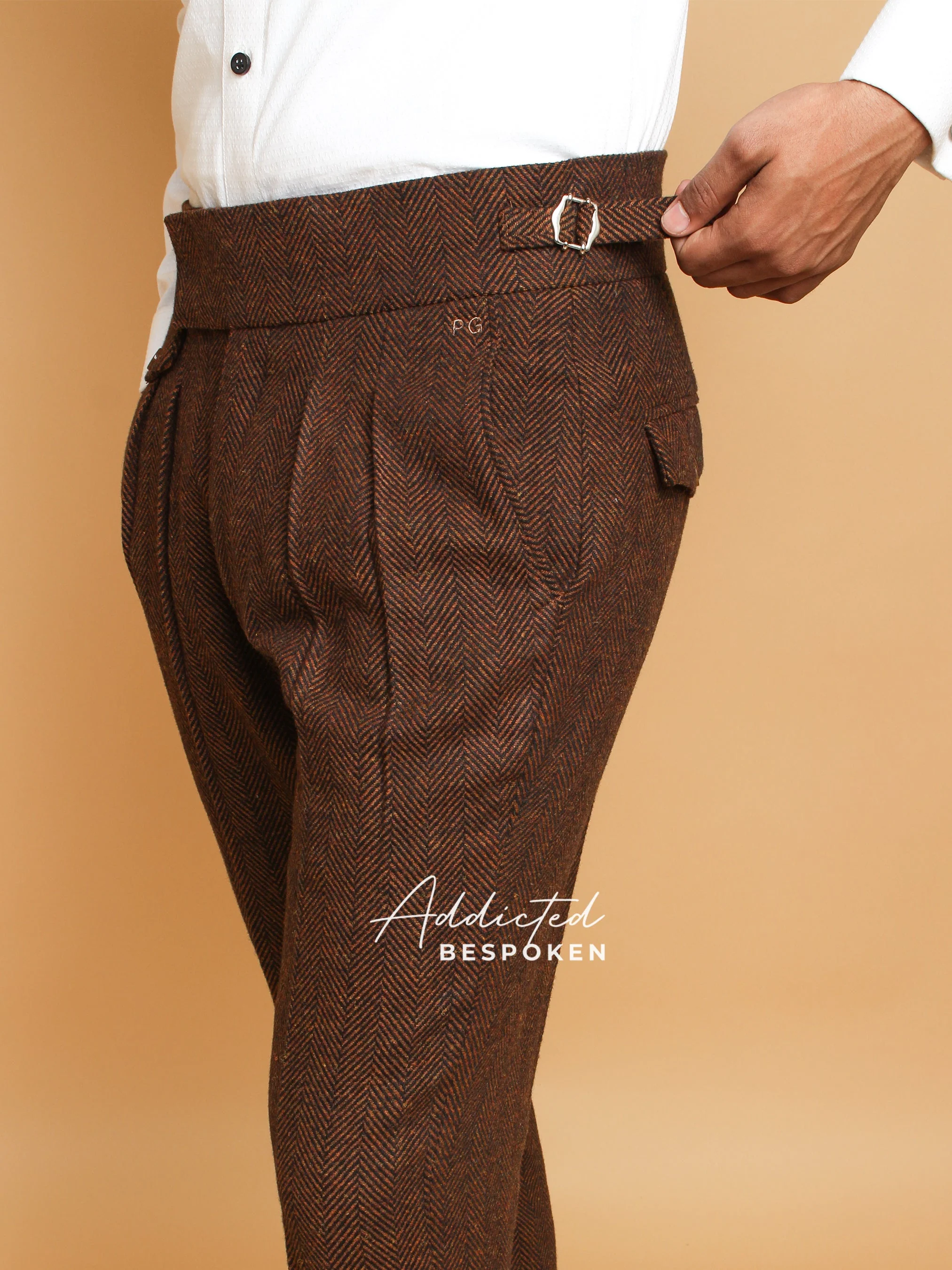 Tailored Brown Herringbone Pant - Image 4