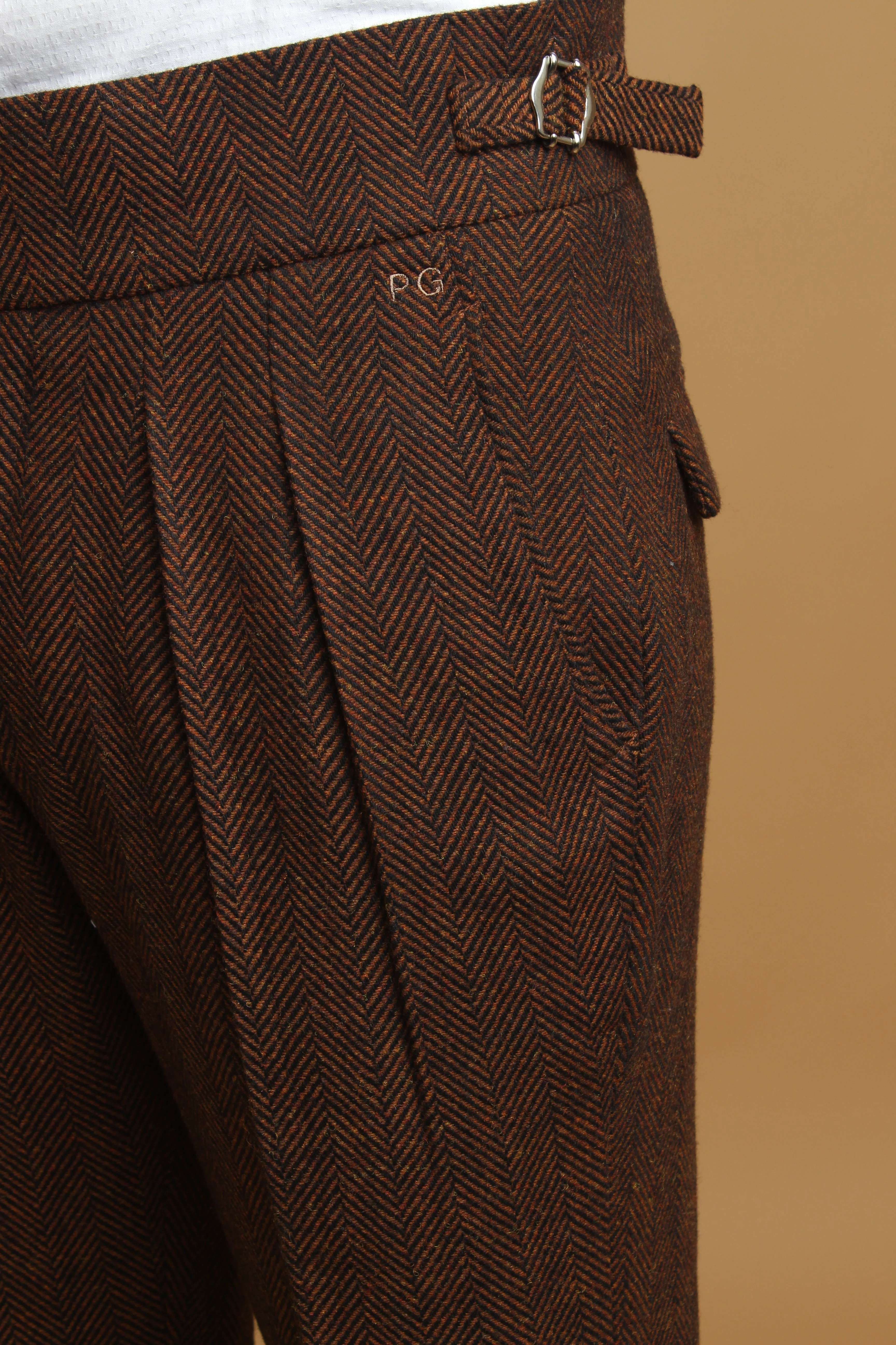 Tailored Brown Herringbone Pant - Image 5