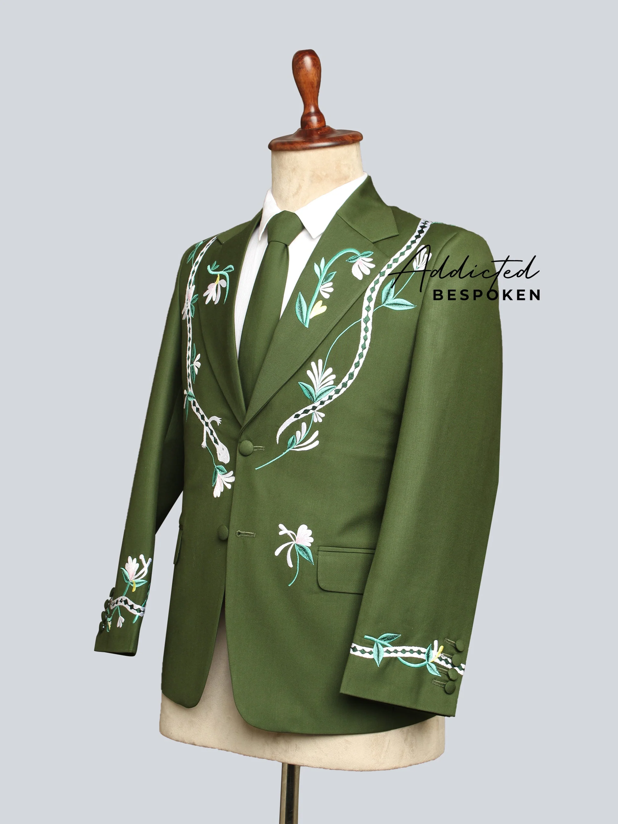 Verdant Elegance Floral Embroidered Suit - Image 3