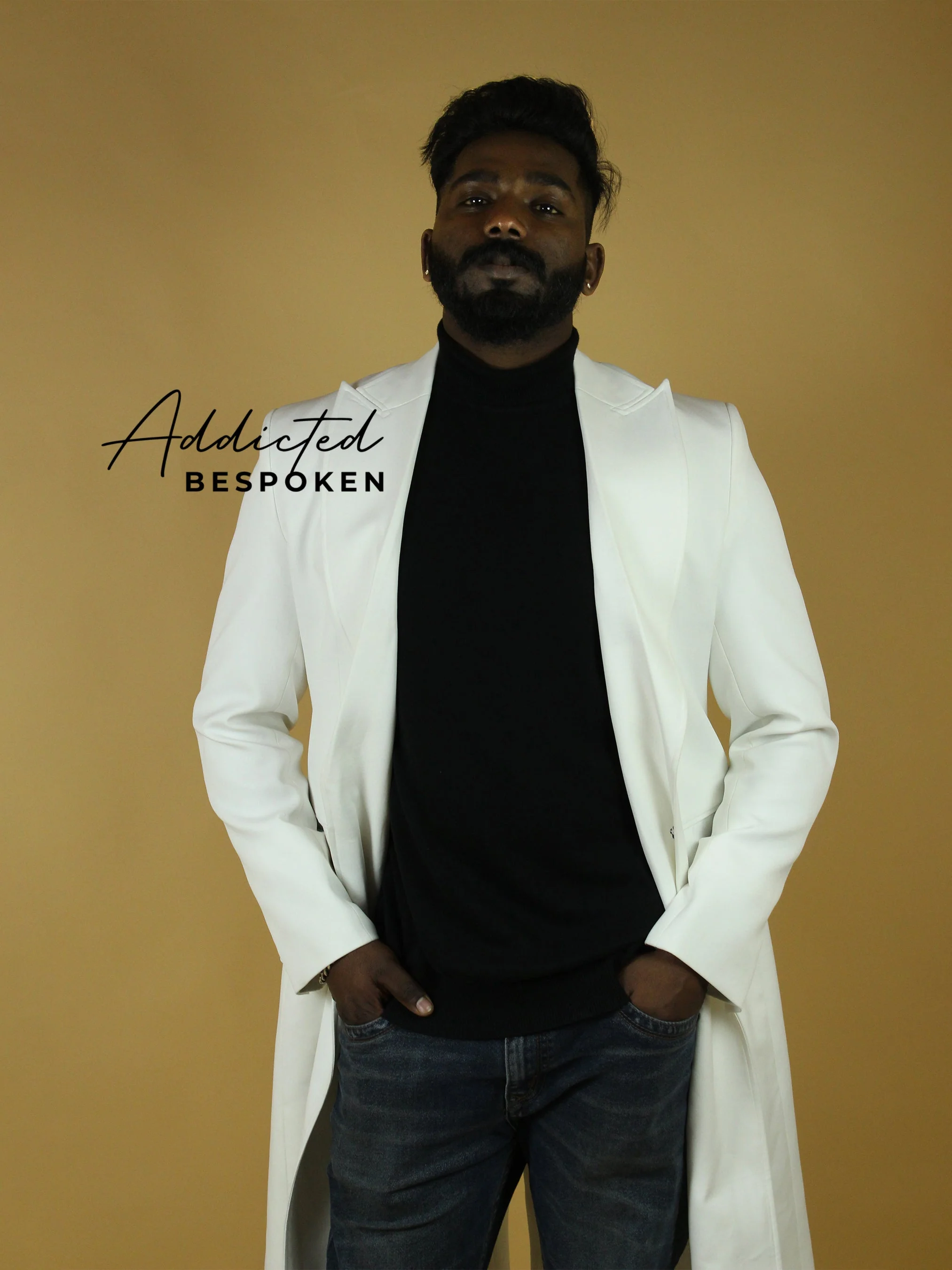 White Cotton Peak Lapel Coat - Image 2
