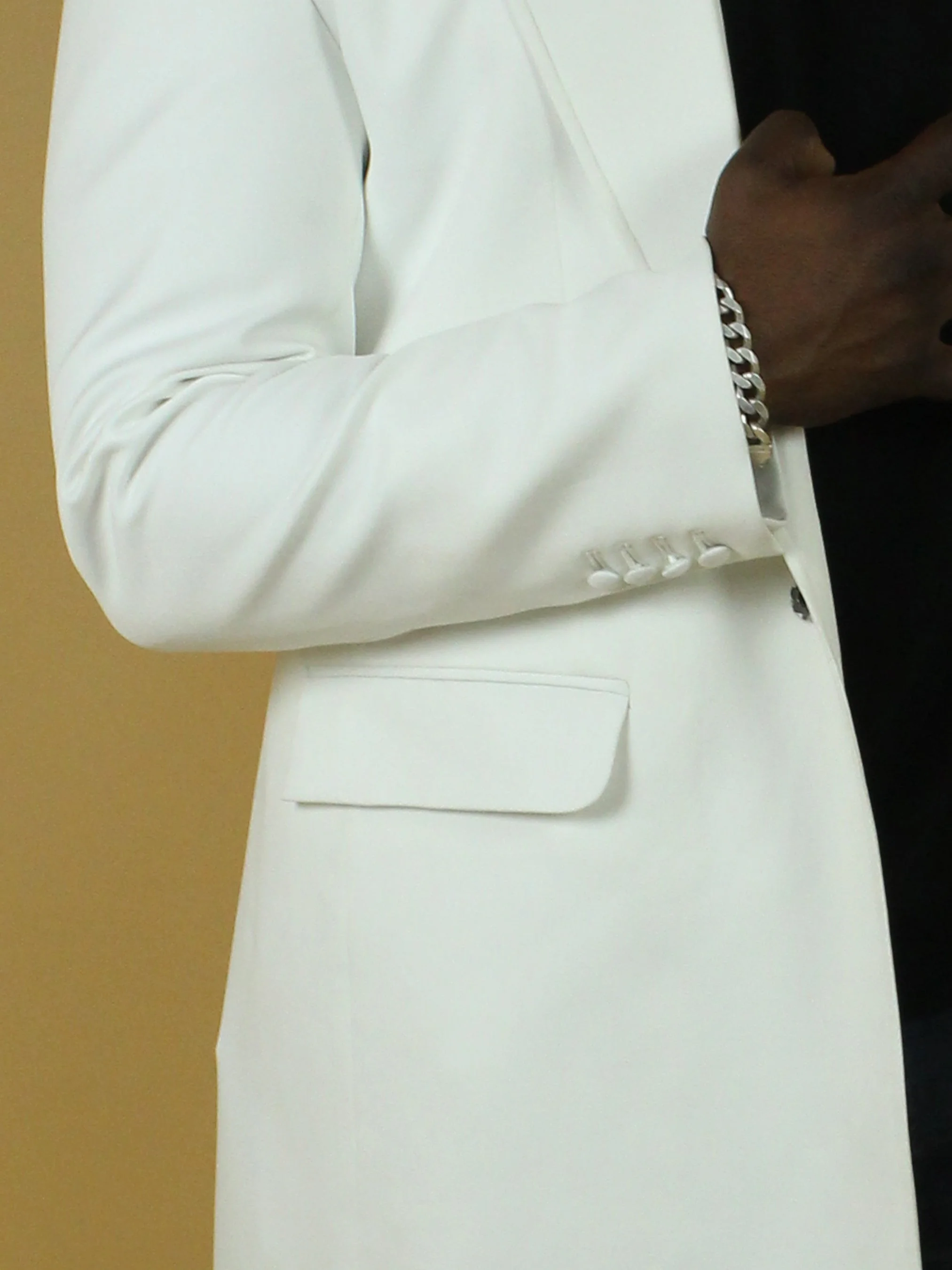 White Cotton Peak Lapel Coat - Image 6