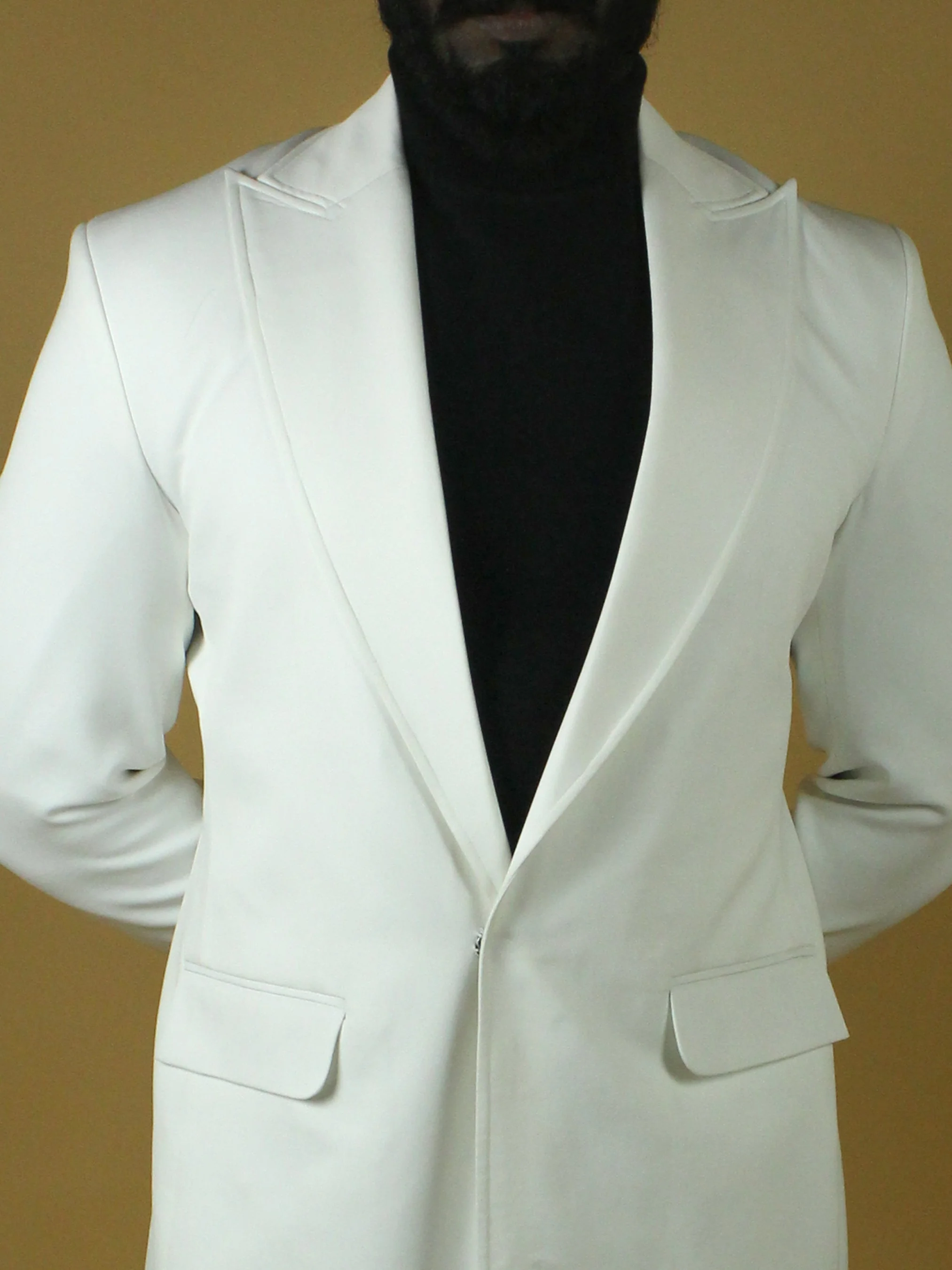 White Cotton Peak Lapel Coat - Image 7