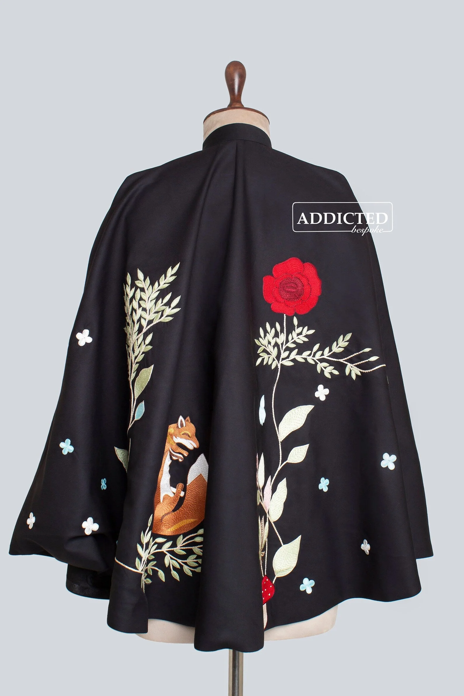 Zip Collor Floral Black Coat - Image 2