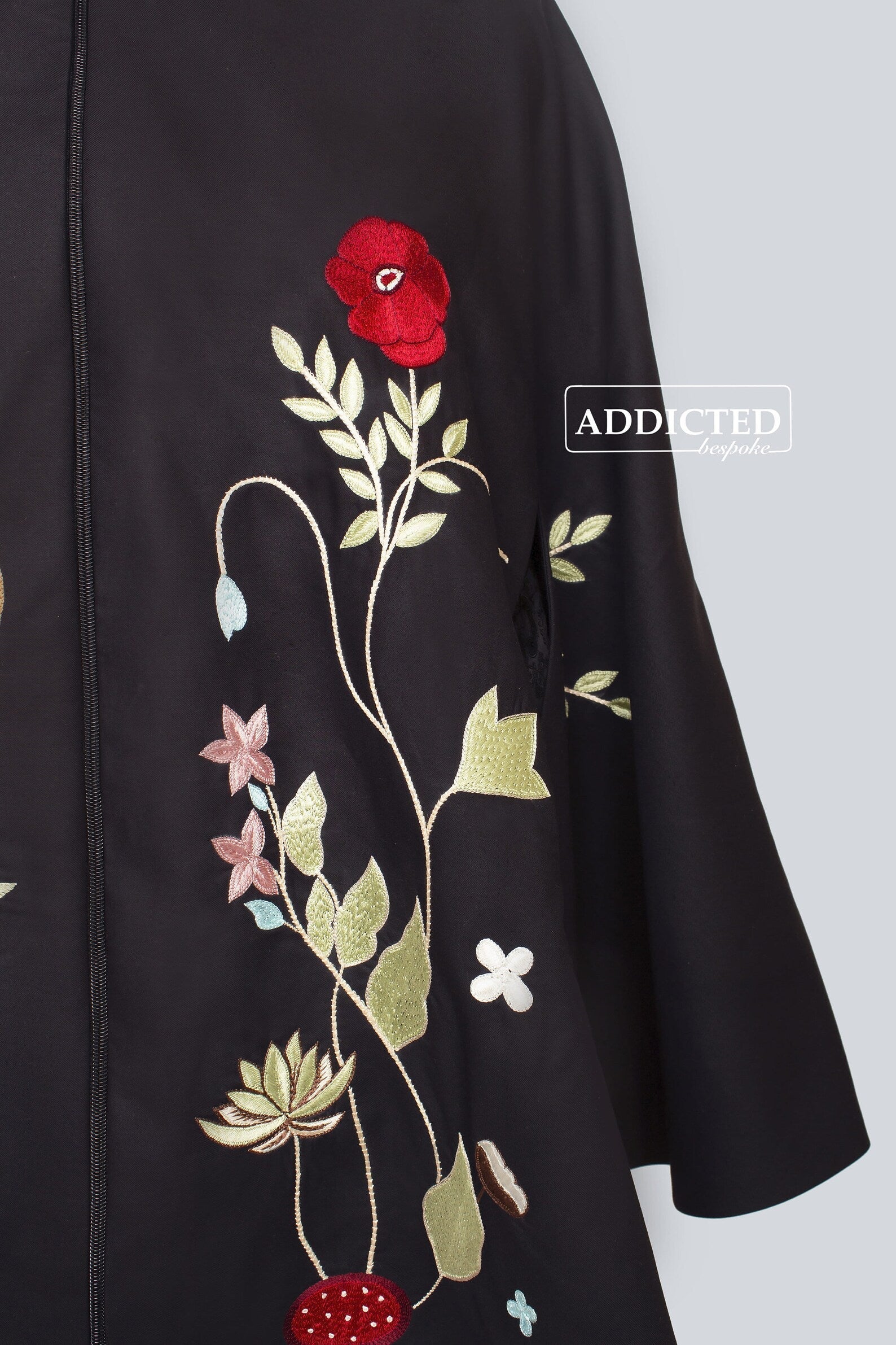 Zip Collor Floral Black Coat - Image 4